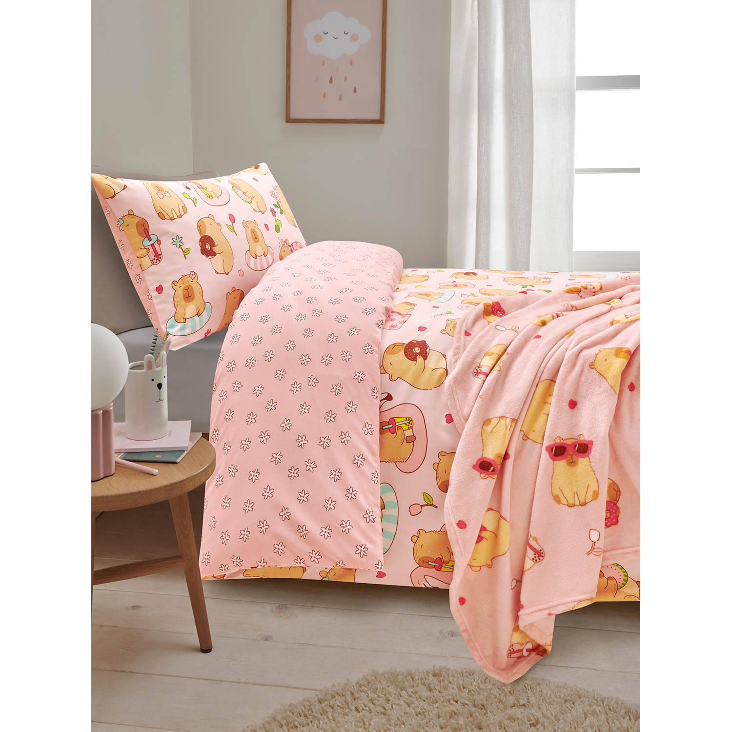 George Pink Capybara Reversible Duvet Set
