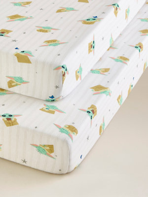 Star Wars The Mandalorian Cotton Jersey Cot Bed Fitted Sheets - Set of 2