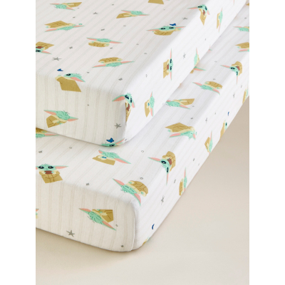 Star Wars The Mandalorian Cotton Jersey Cot Bed Fitted Sheets - Set of 2