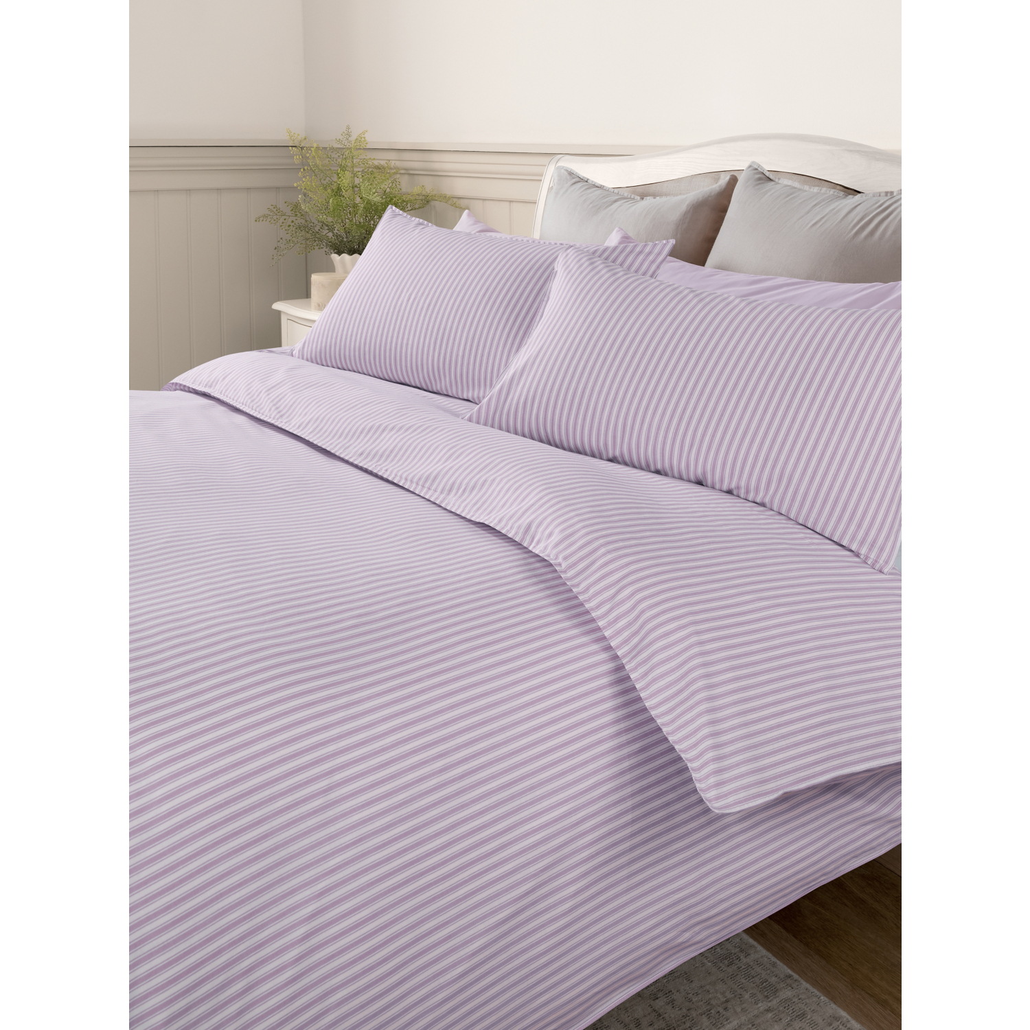 George White & Lilac Stacey Solomon Stripe Cotton Reversible Duvet Set