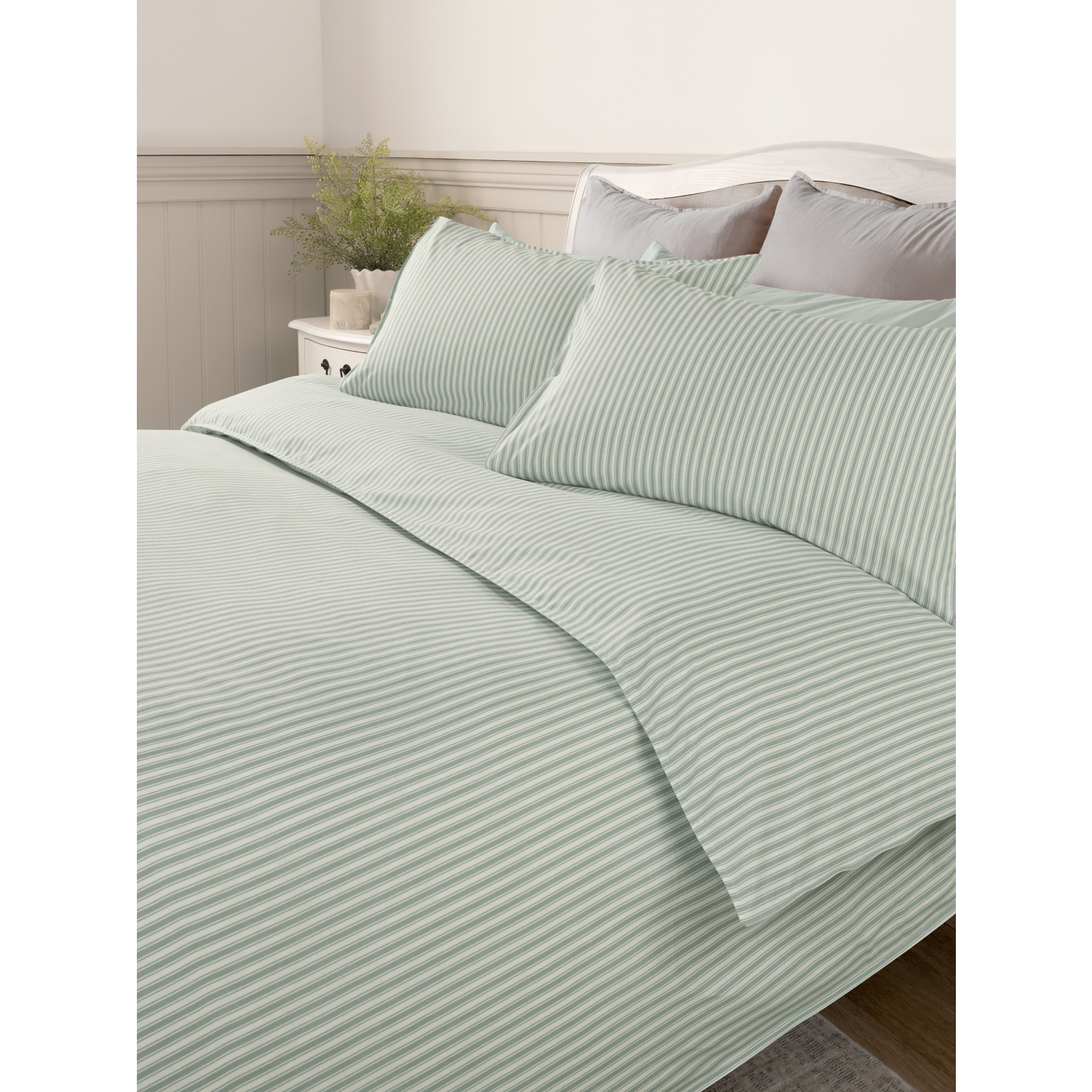 George Duck Egg & White Stacey Solomon Stripe Cotton Reversible Duvet Set