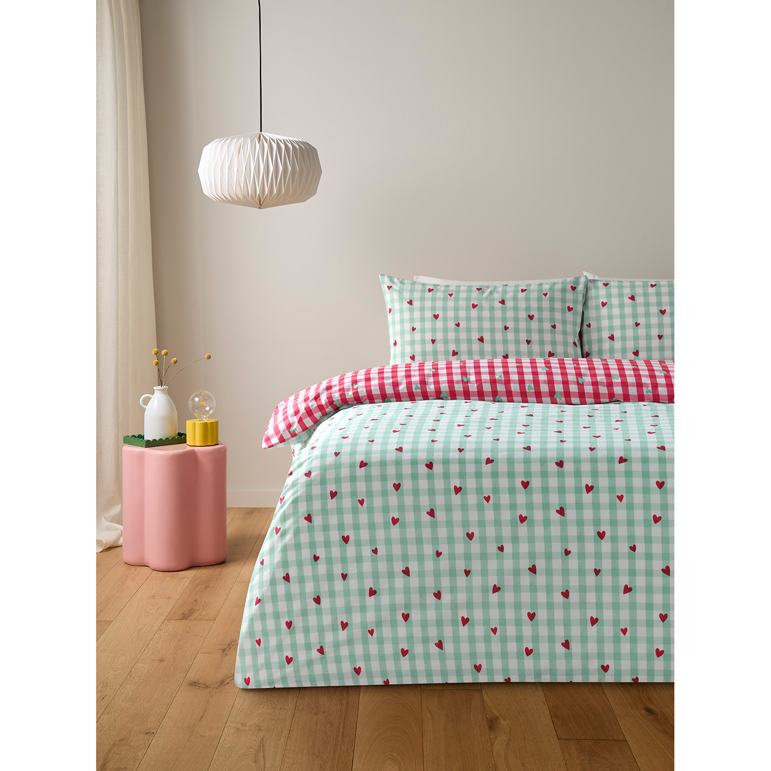 George Multi Gingham Hearts Reversible Duvet Set
