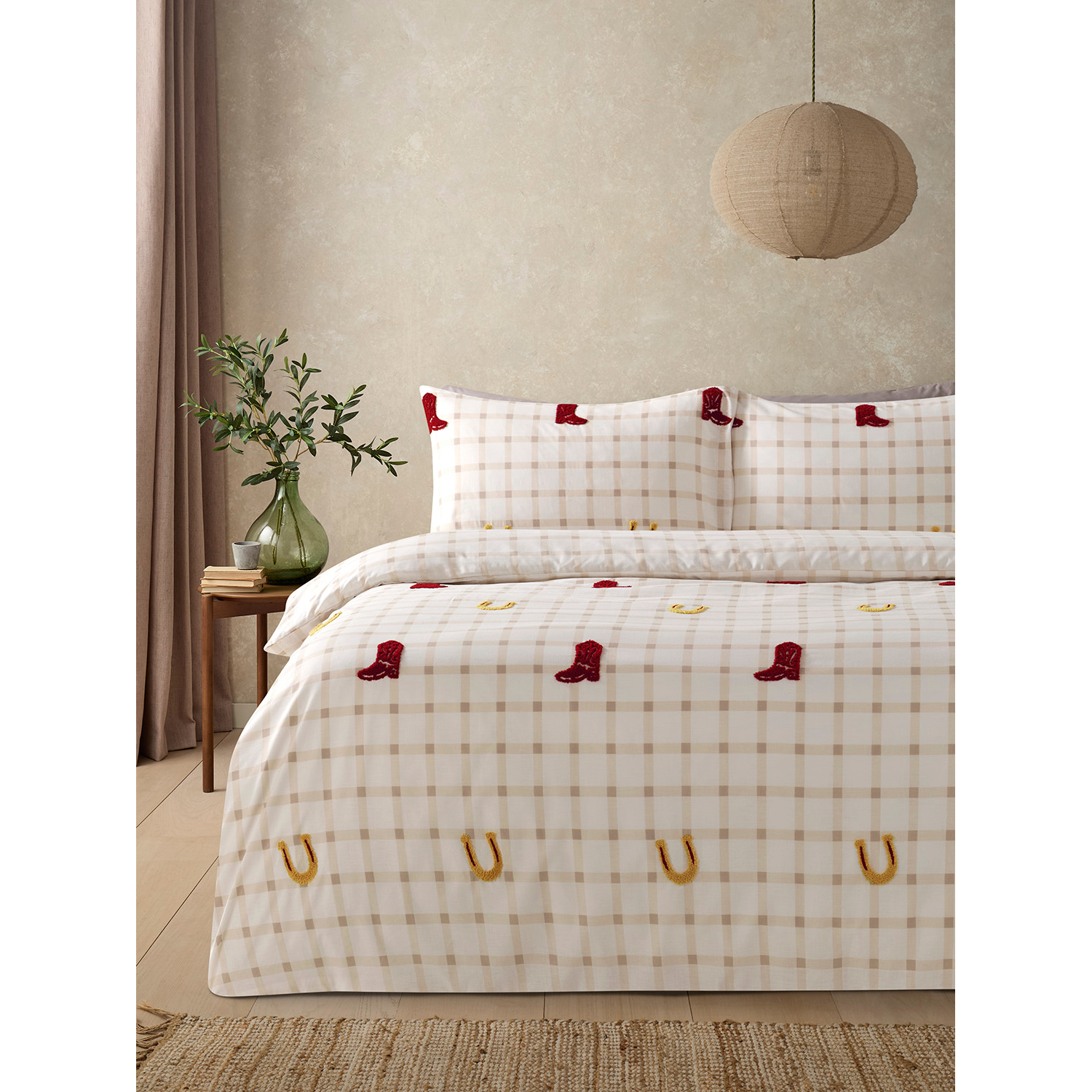 George Multi Check Tufted Boot & Horseshoe Reversible Duvet Set