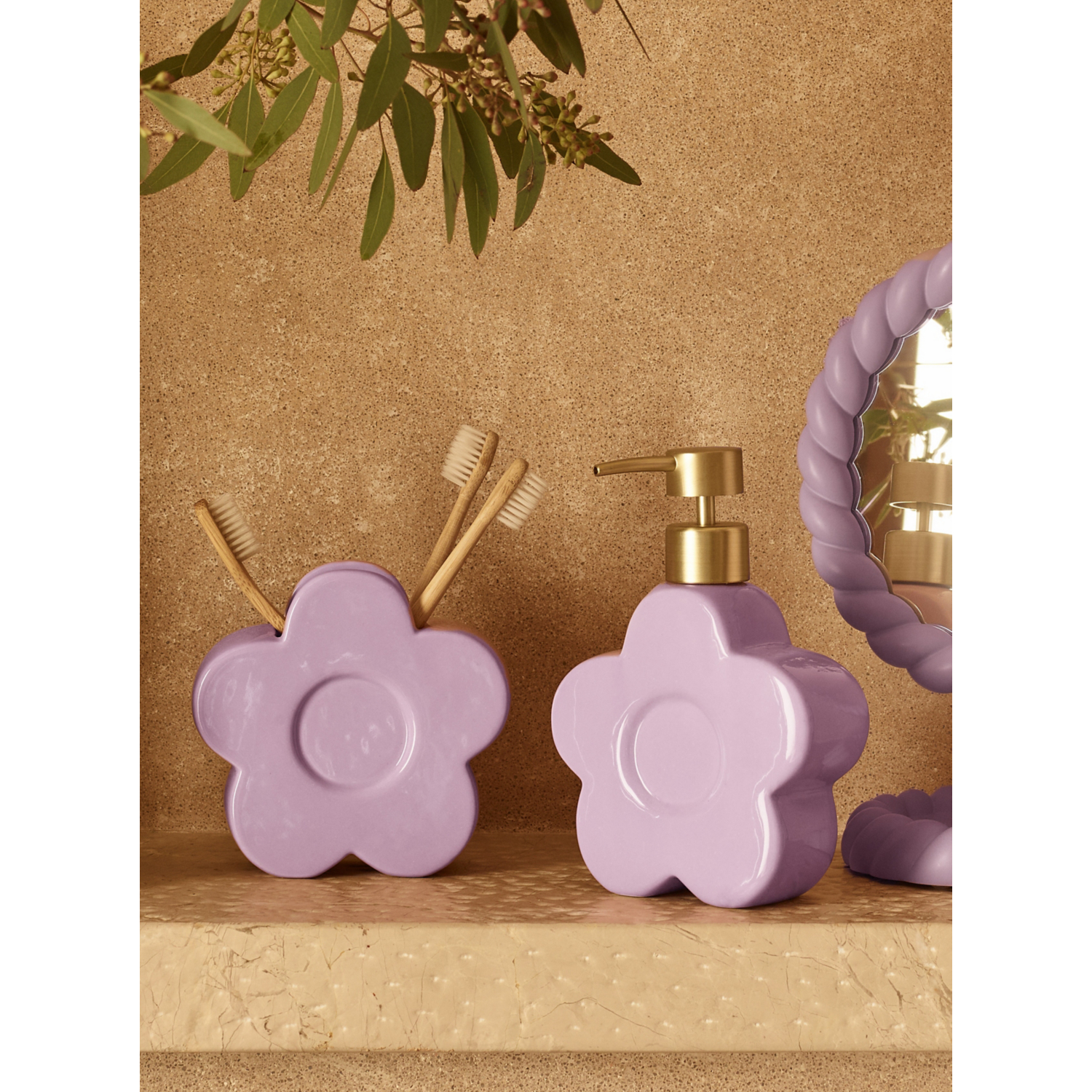 George Lilac Flower Soap Dispenser & Tumbler Set