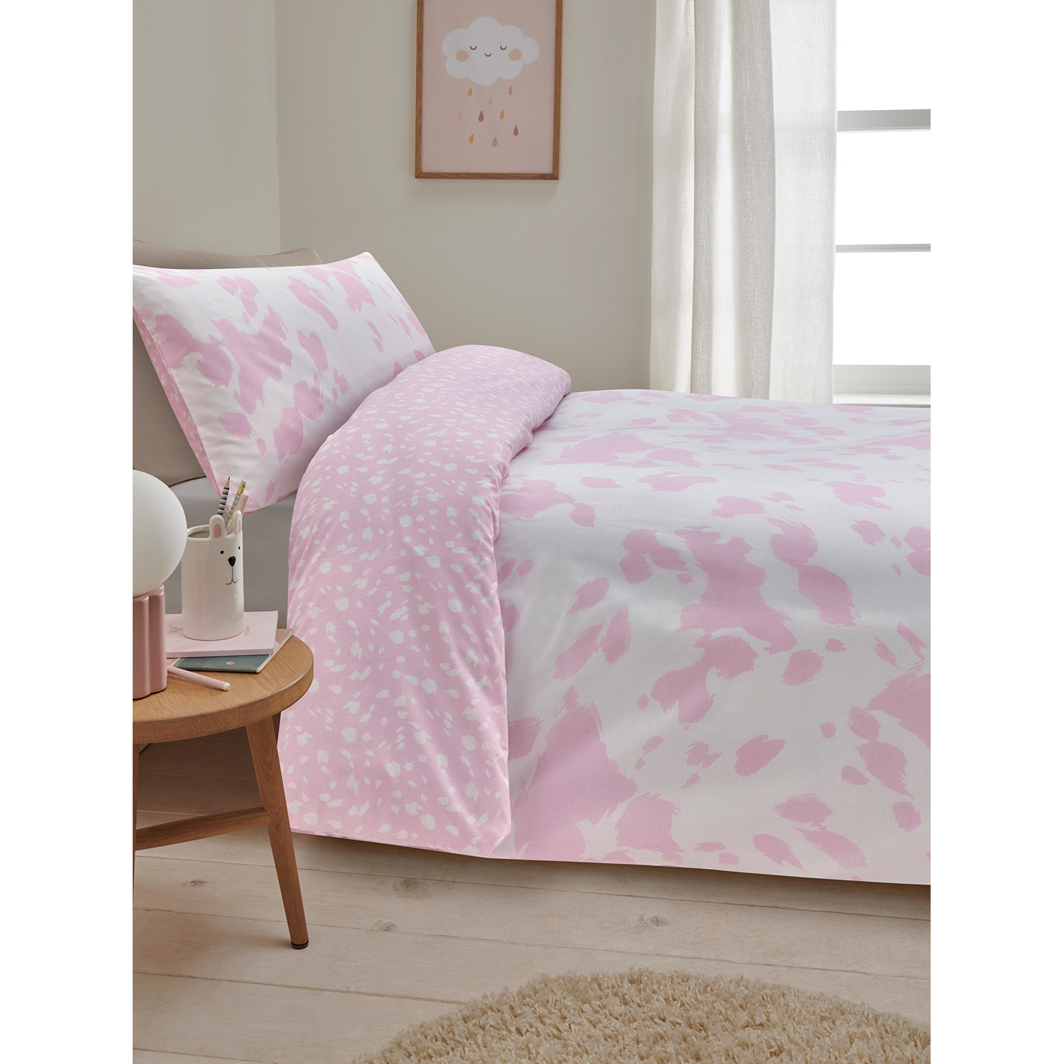 George Pink & White Cow Print Bow Reversible Duvet Set