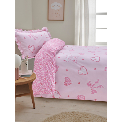 George Pink Leopard Print Bows Frill Tim Reversible Duvet Set