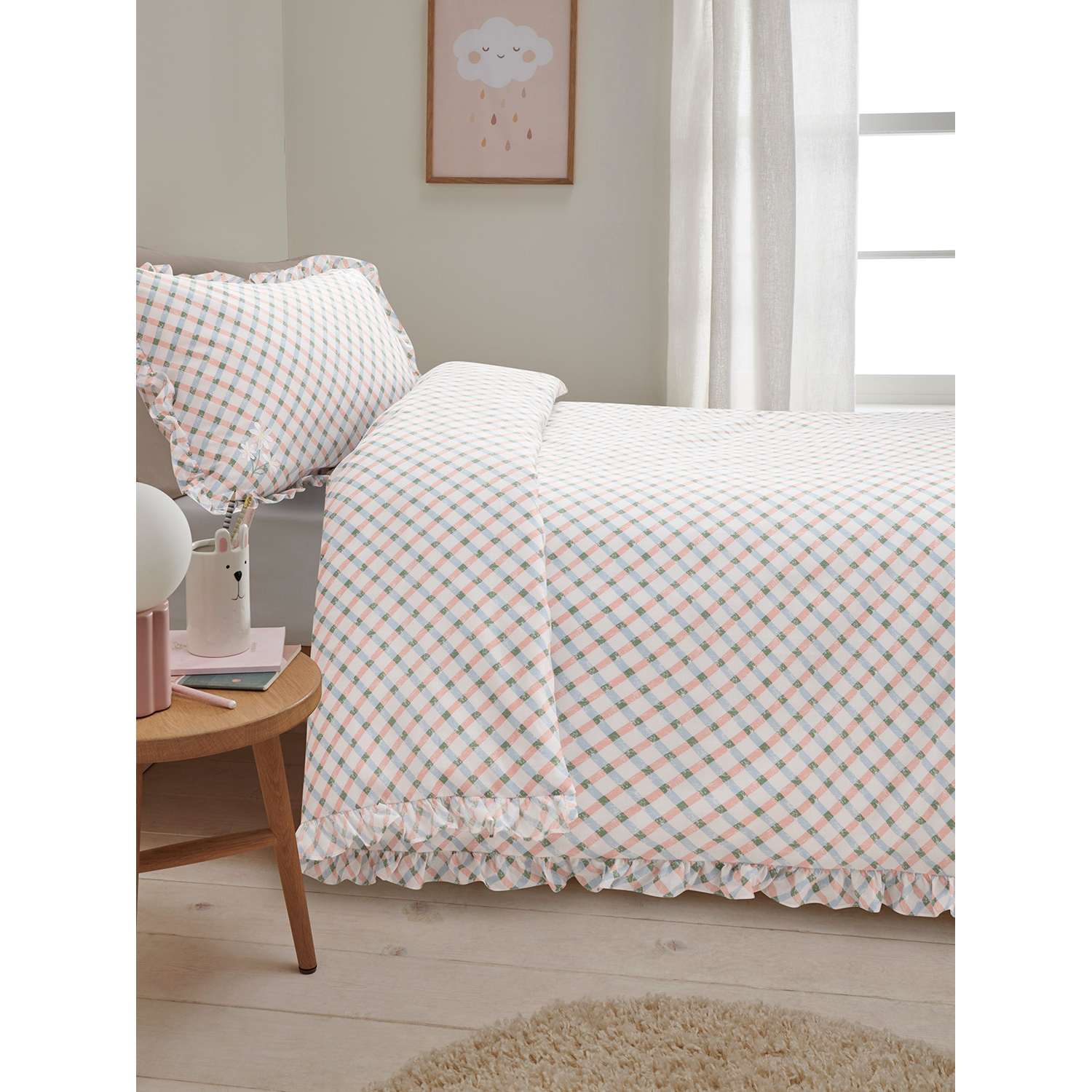 George Multi Diagonal Check Embroidery Reversible Duvet Set