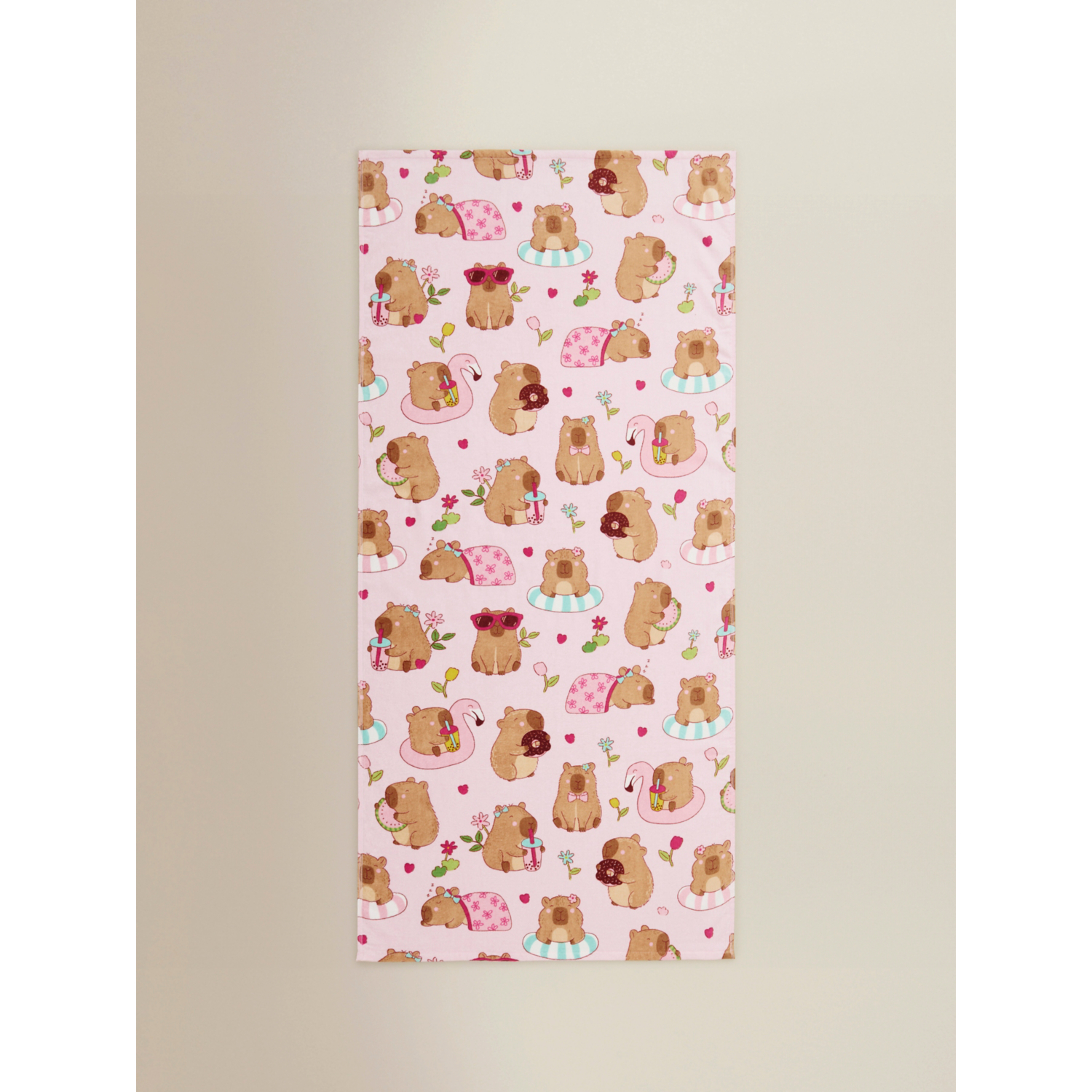 George Pink Capybara Printed Beach Towel