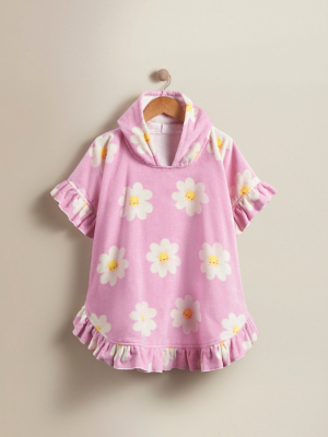 Pink Daisy Printed Frill Trim Poncho