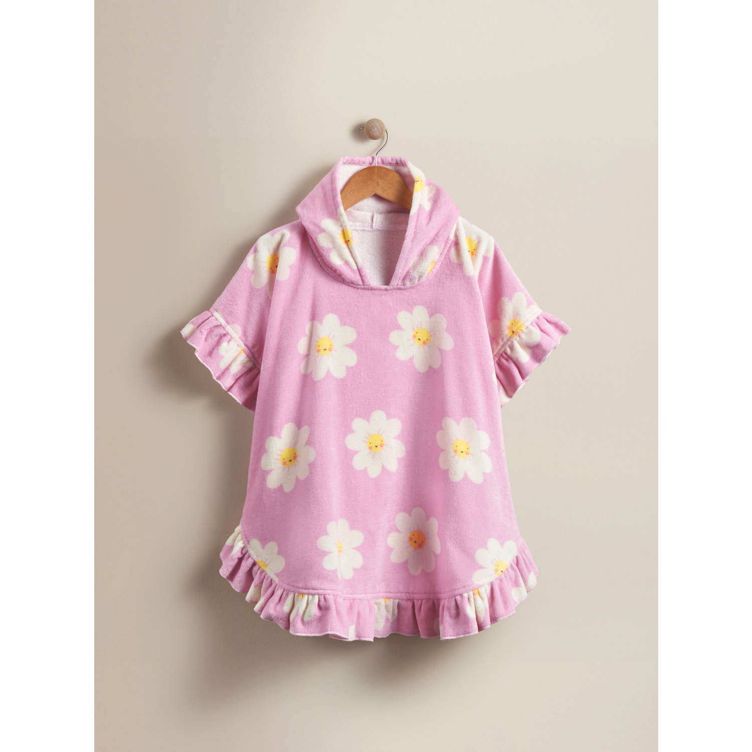 George Pink Daisy Printed Frill Trim Poncho