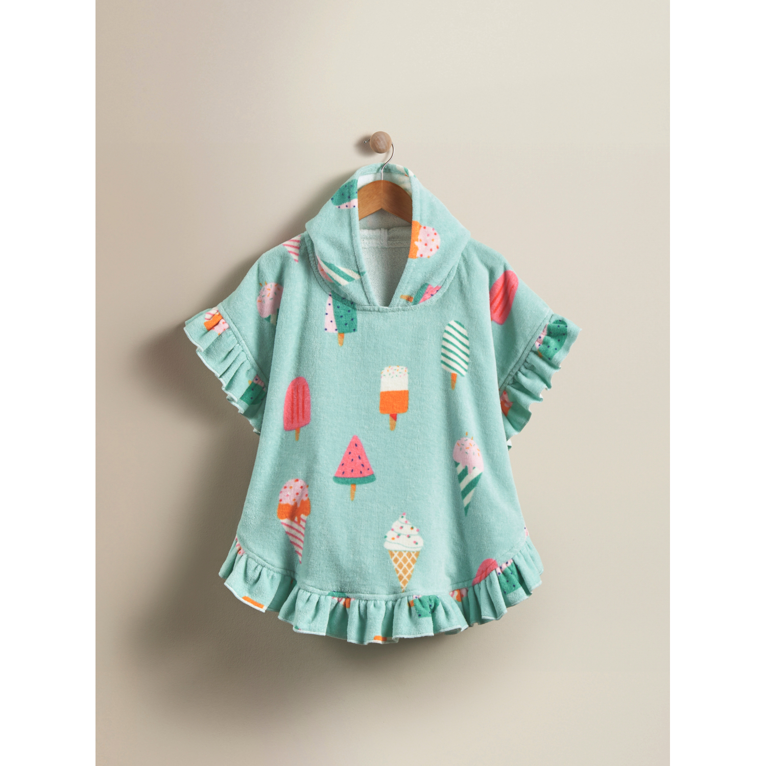 George Blue Ice Cream Frill Edge Cotton Hooded Poncho Towel