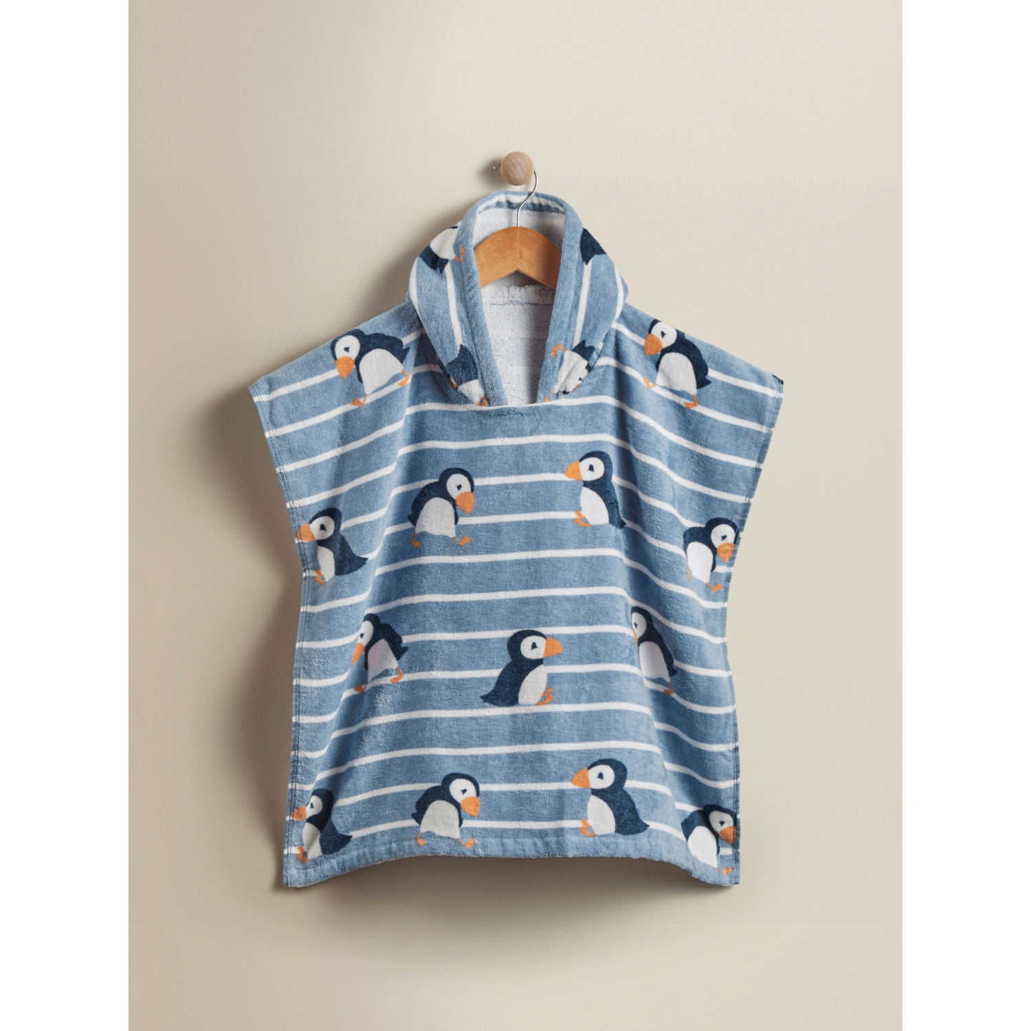 George Navy Puffin Printed Cotton Hooded Poncho Towel
