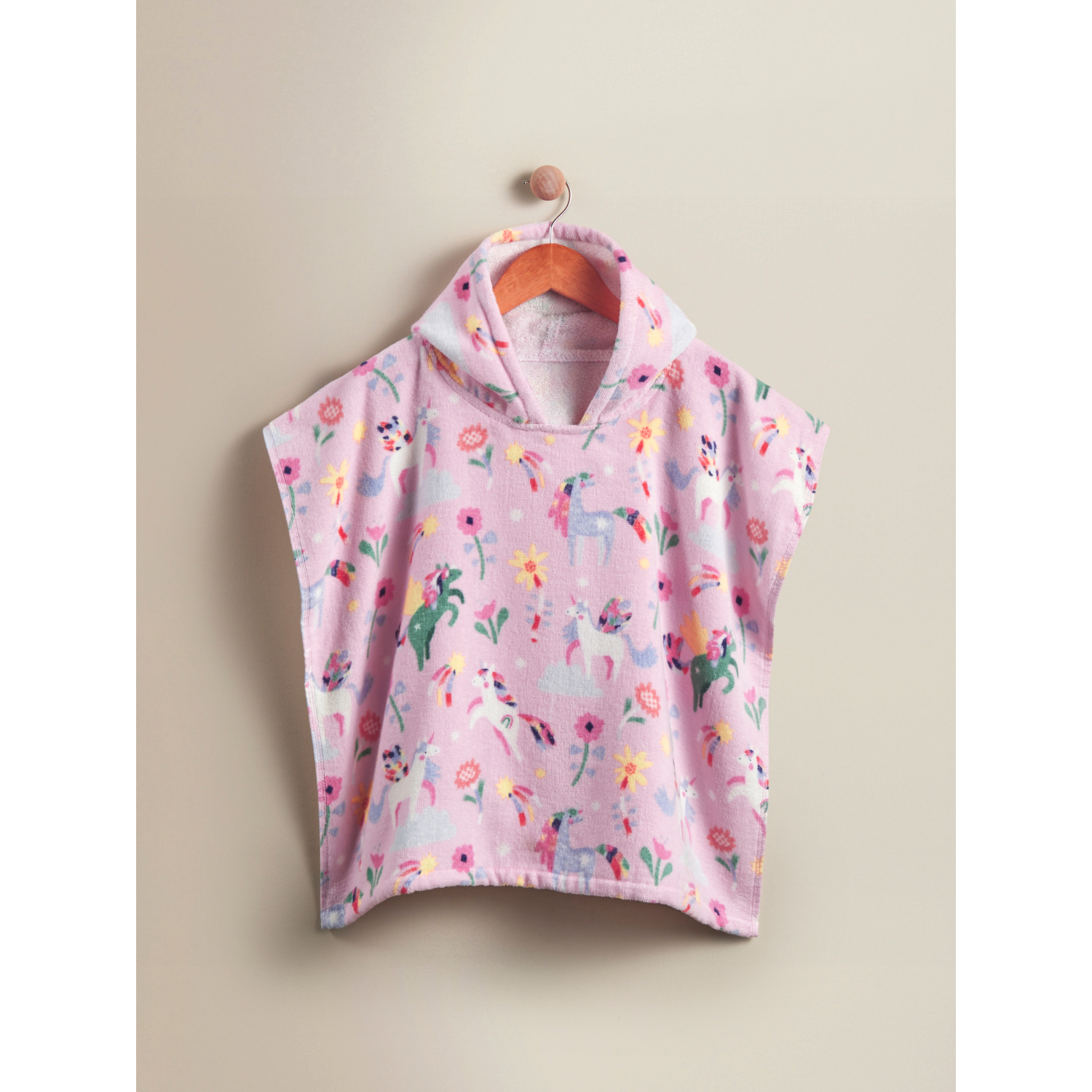 George Pink Unicorn Printed Cotton Hooded Poncho Towel