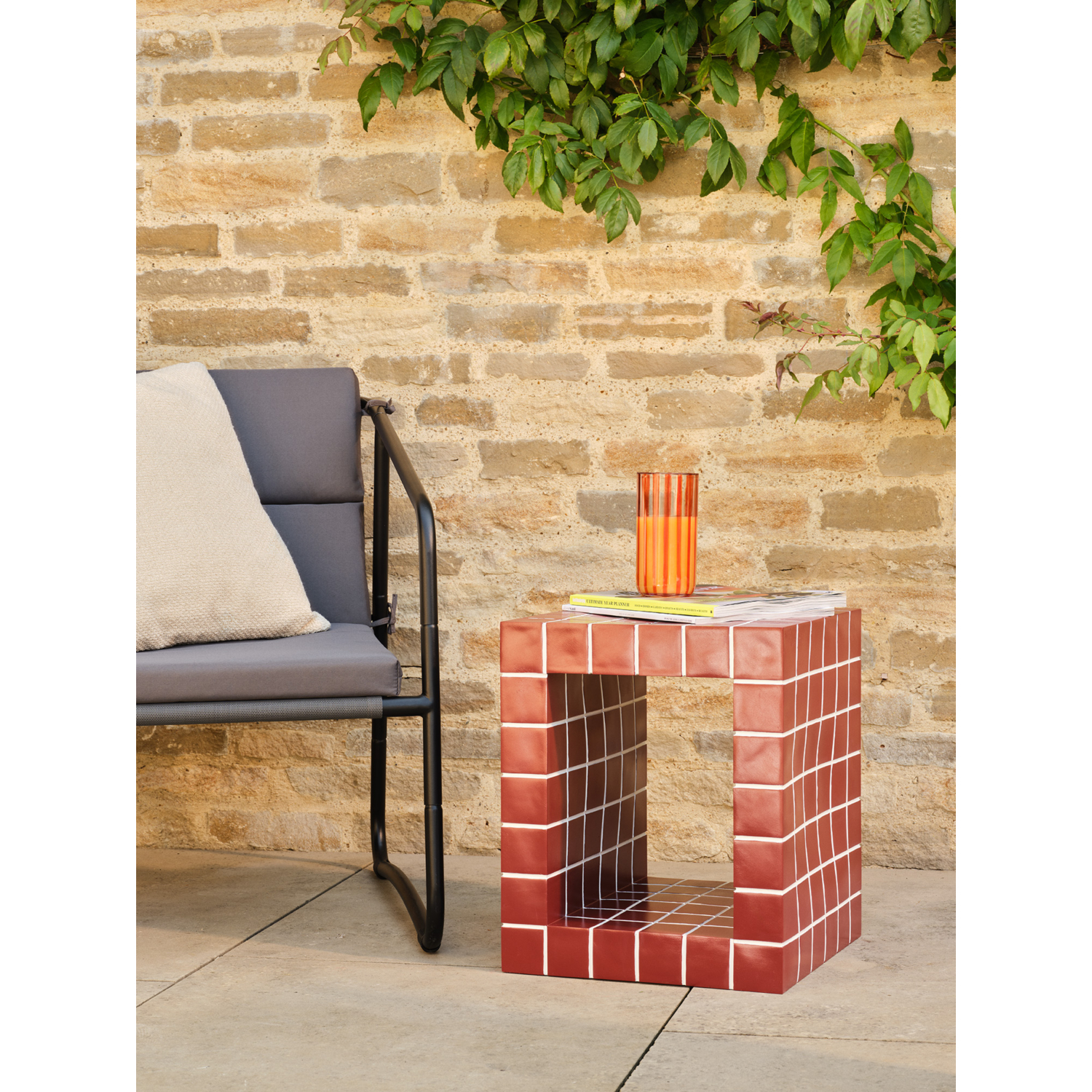 George Burgundy Tile Effect Resin Side Table