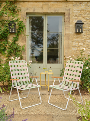 Pink and Green Webbed Folding Lawn Chair - Set of 2 | Outdoor
