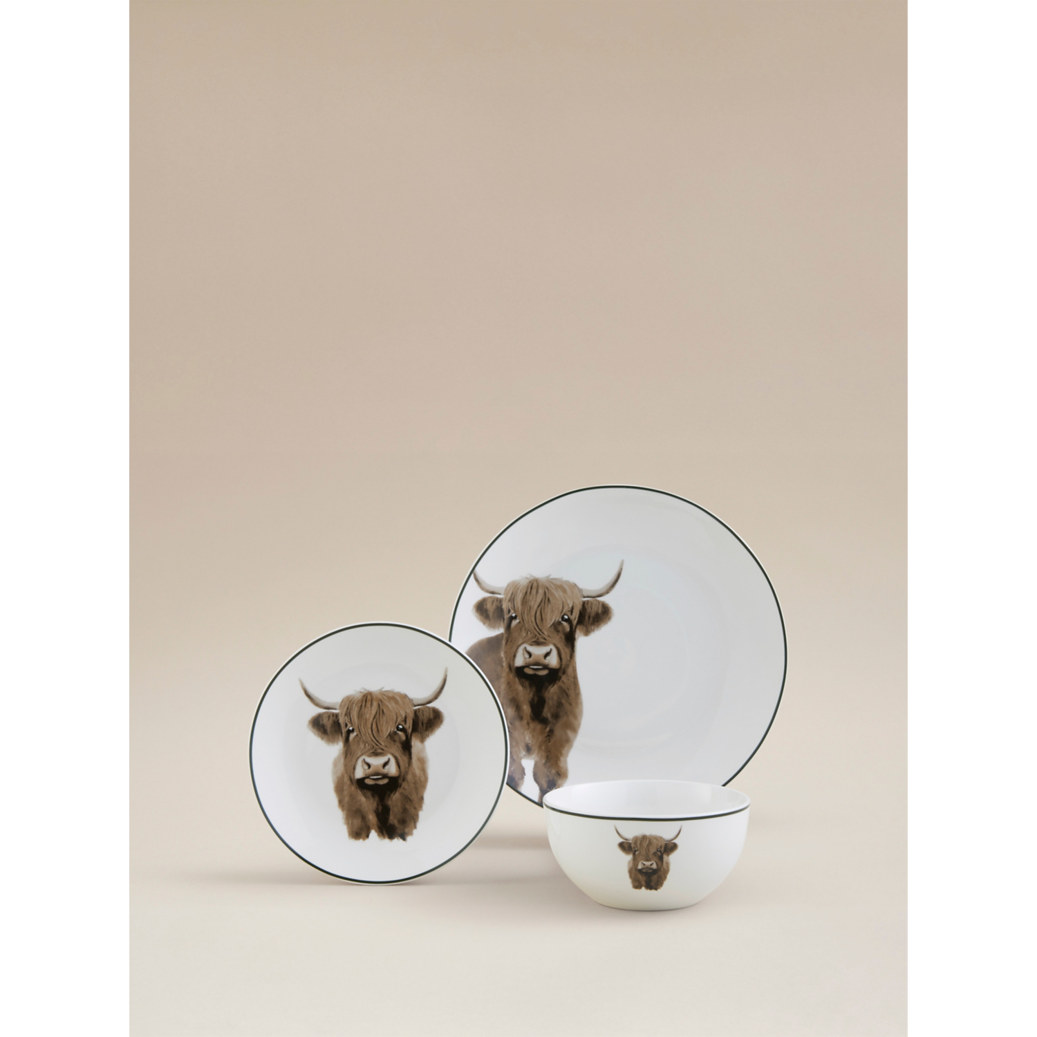 George White Highland Cow Dinner Set 12 Piece