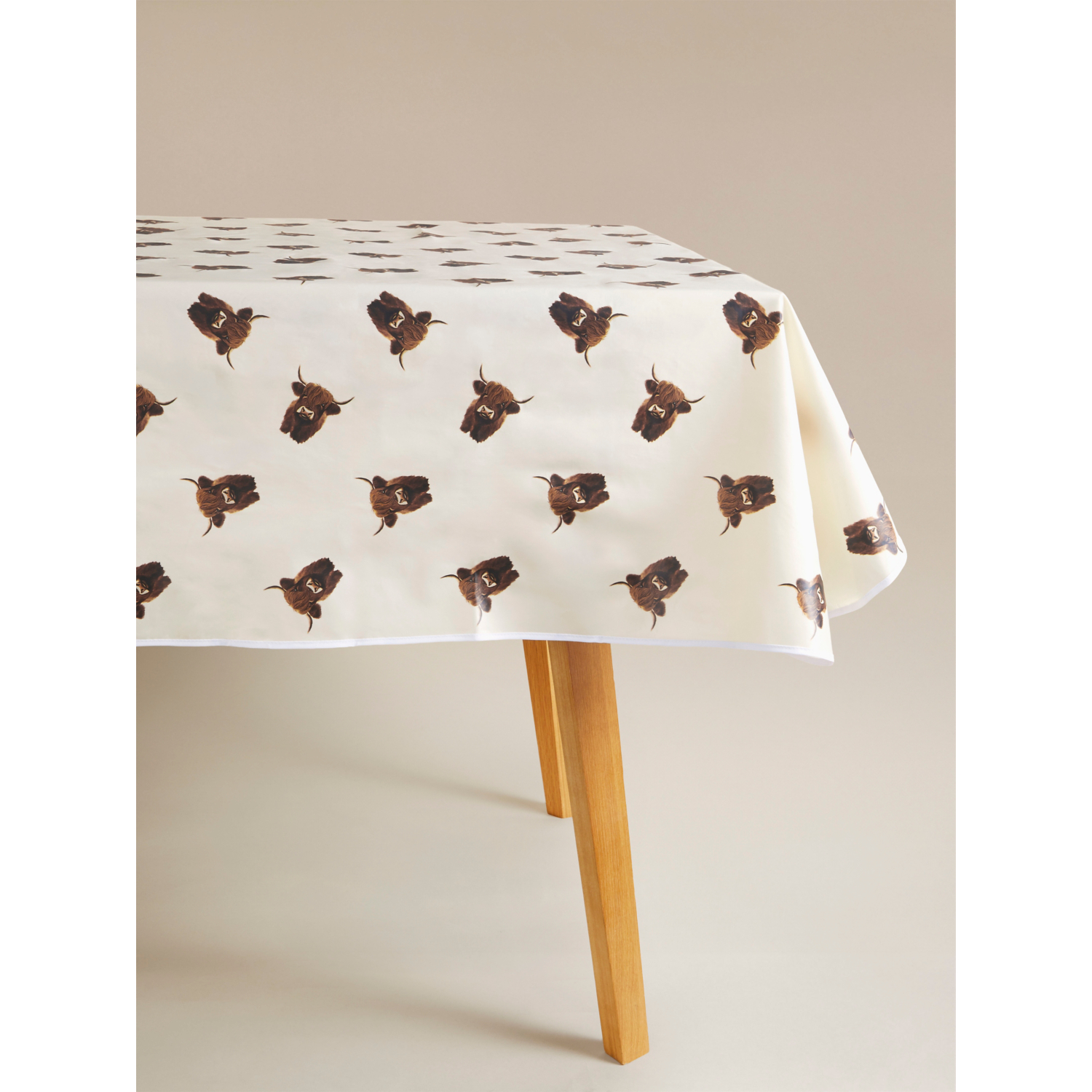 George Beige & White Highland Cow Wipeclean Tablecloth