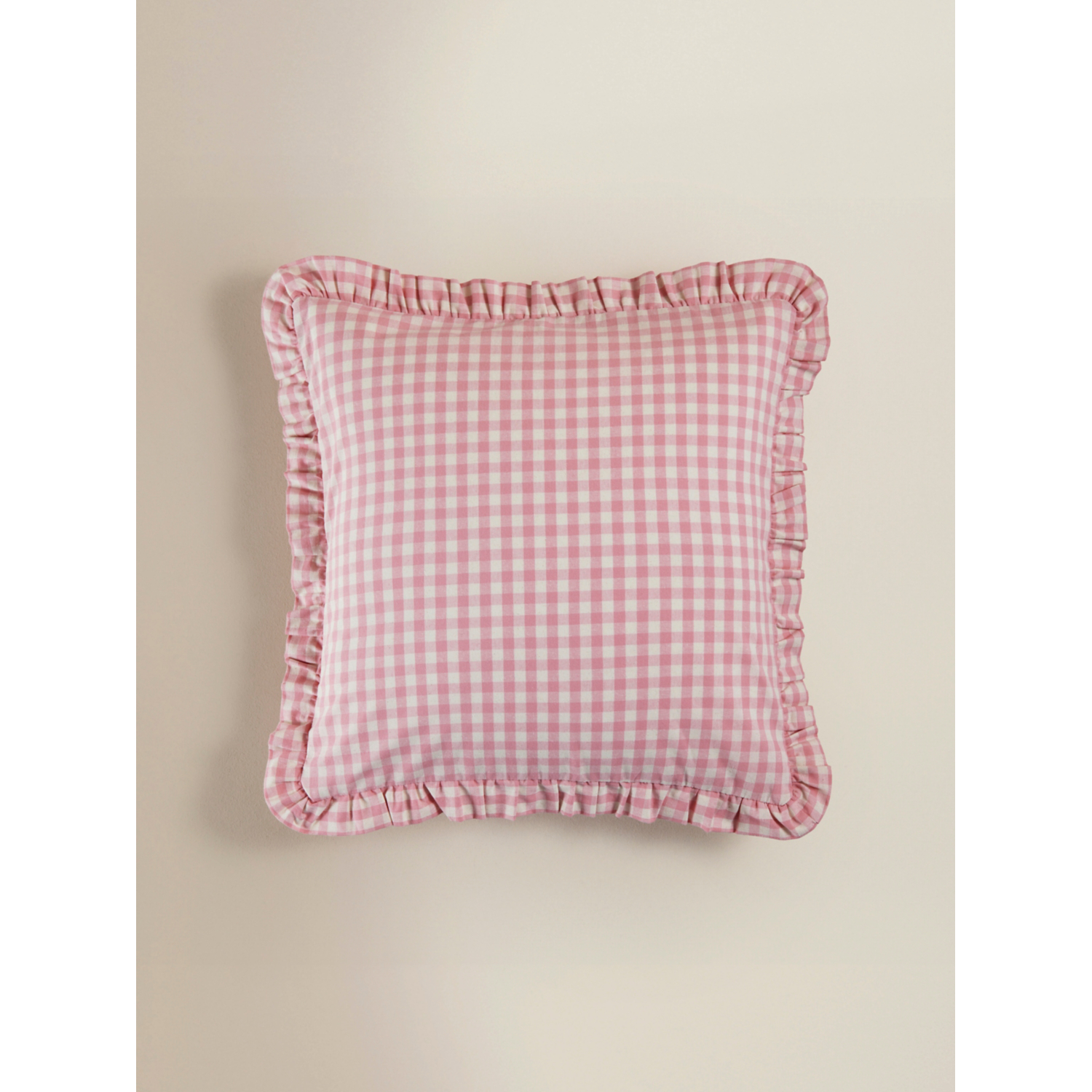 George Pink Gingham Frill Cushion