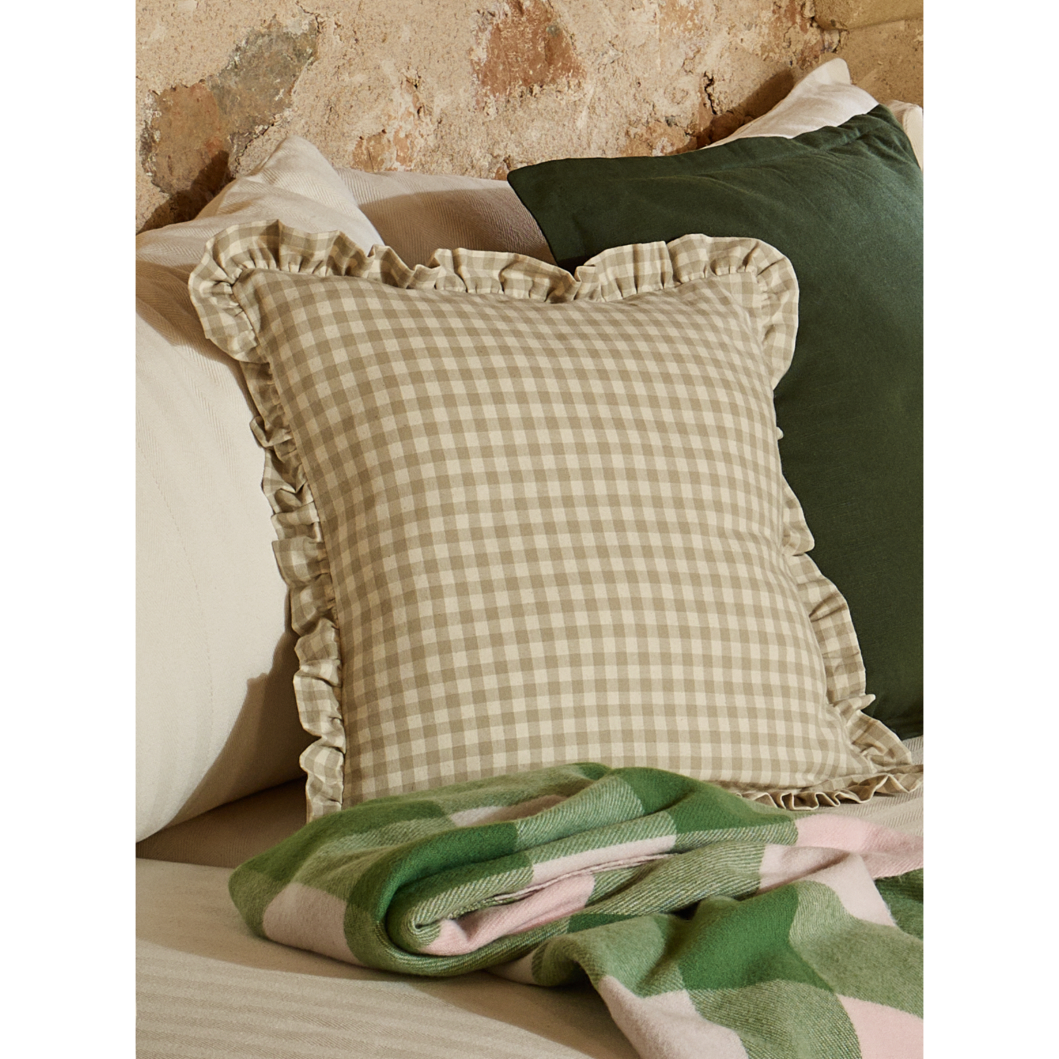 George Natural Gingham Frill Cushion