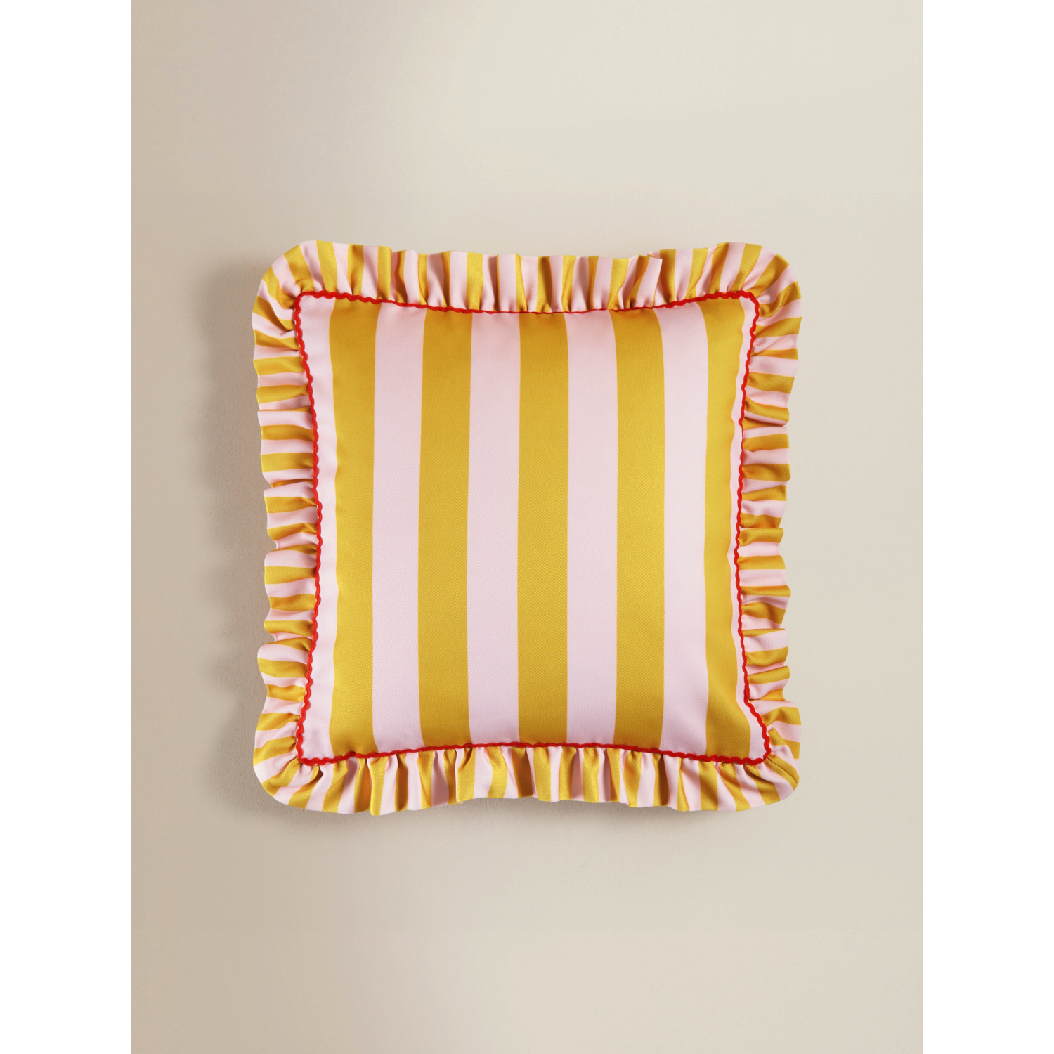 George Yellow & Pink Stripe Frill Trim Cushion
