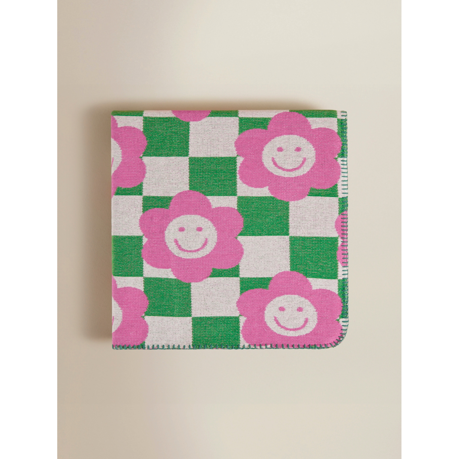 George Pink Checkerboard Flower Face Chenille Throw - 150 X 120Cm