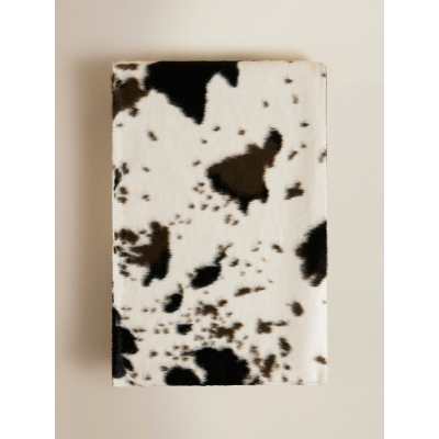 Brown Cow Print Faux Fur Throw - 150 x 120cm