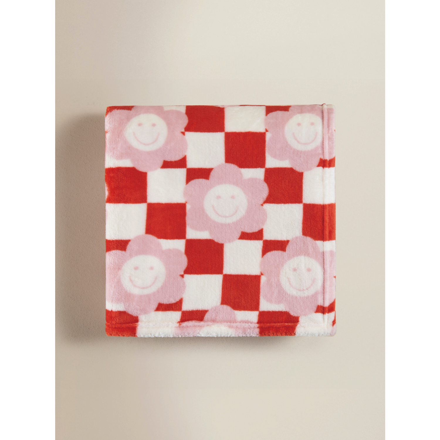 George Pink Checkerboard Flower Face Super-Soft Throw - 150 X 120Cm