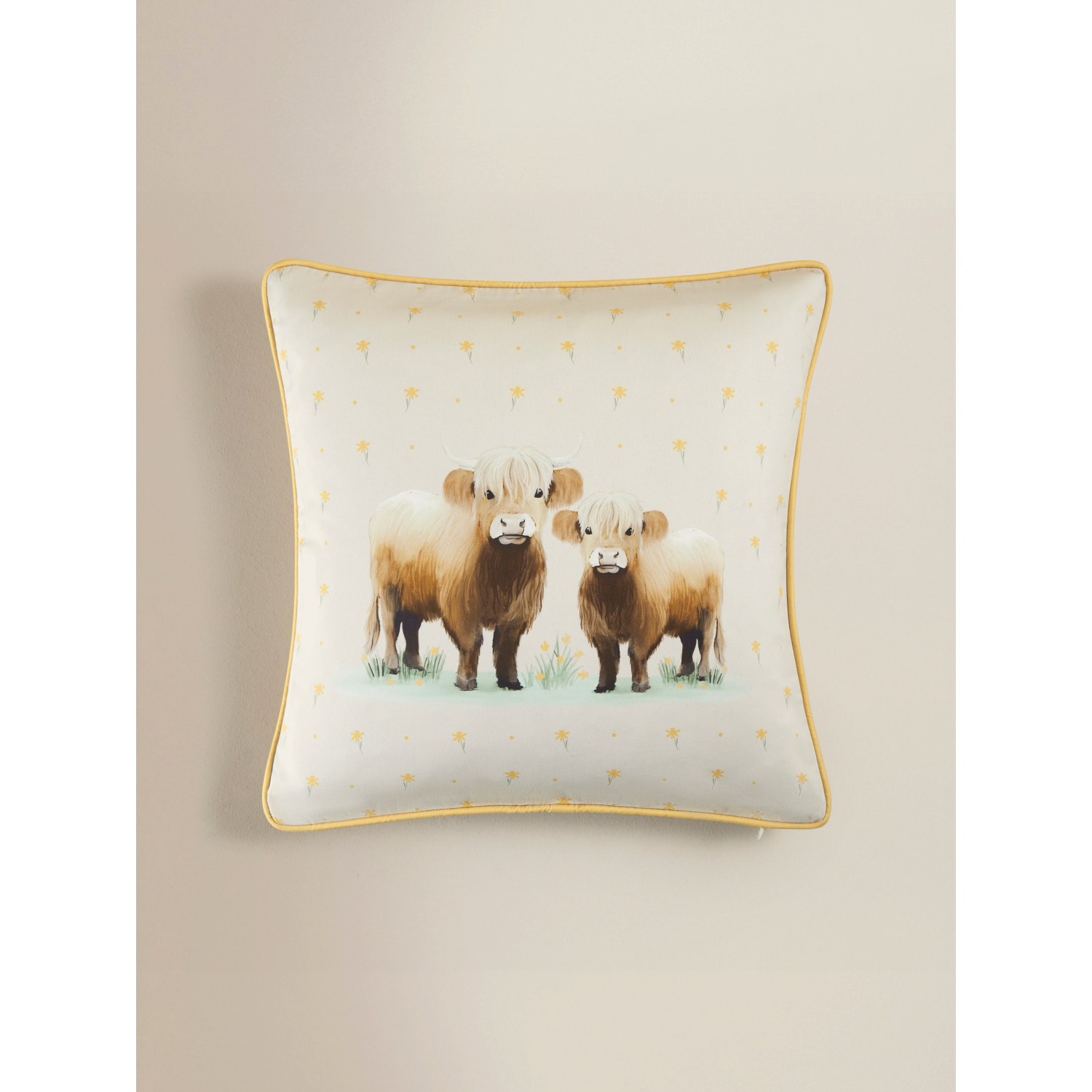 George Natural Highland Cow Print Cushion