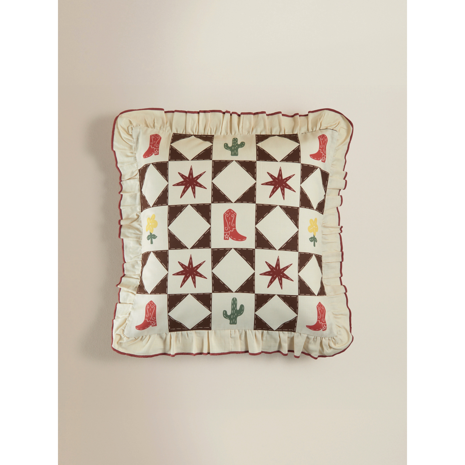 George Natural Checkerboard Western Frill Cushion