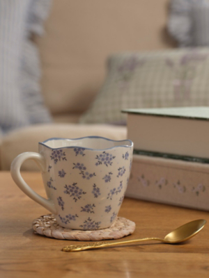 Stacey Solomon Blue & White Ditsy Floral Wavy Top Mug | Home