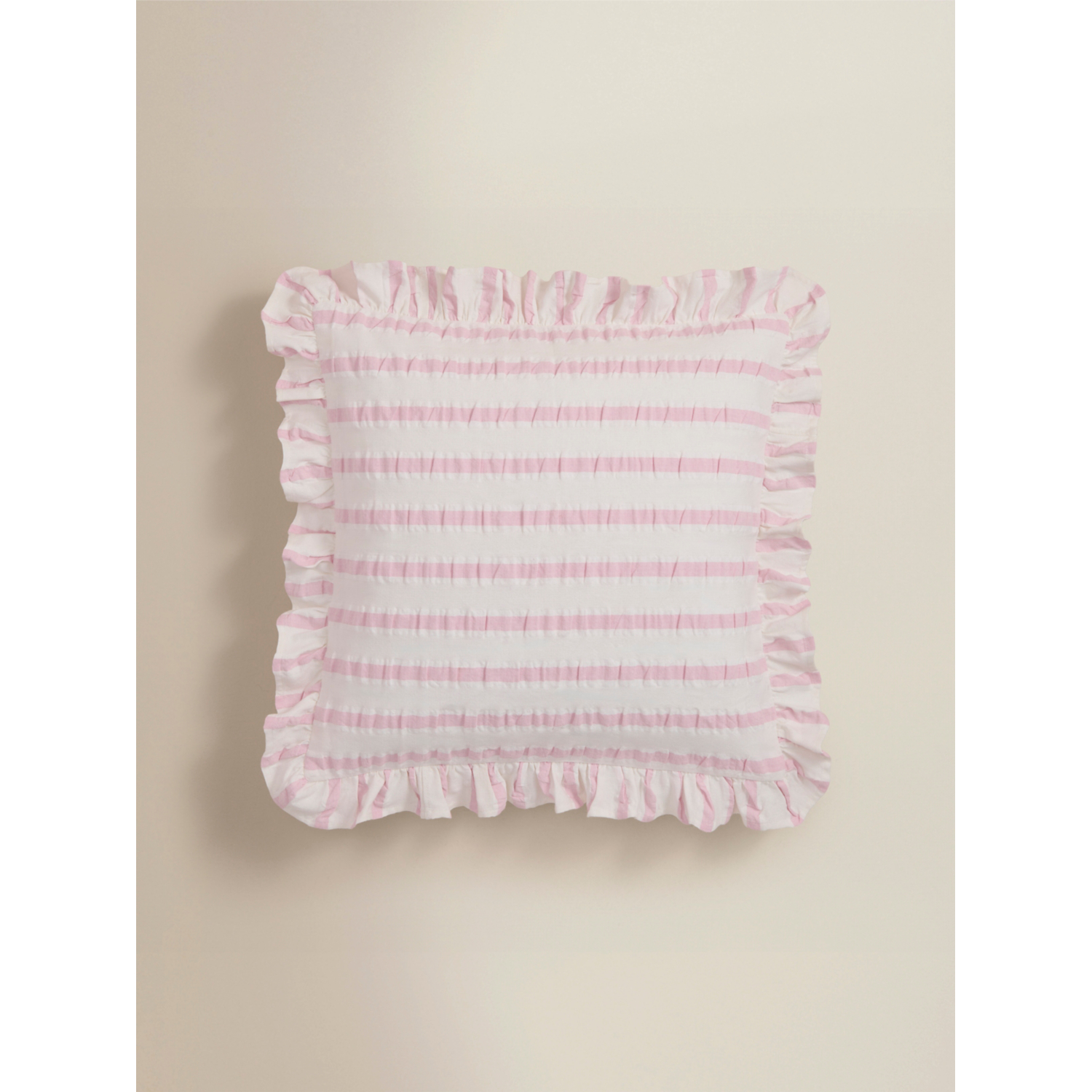 George Pink Seersucker Stripe Frill Trim Cushion