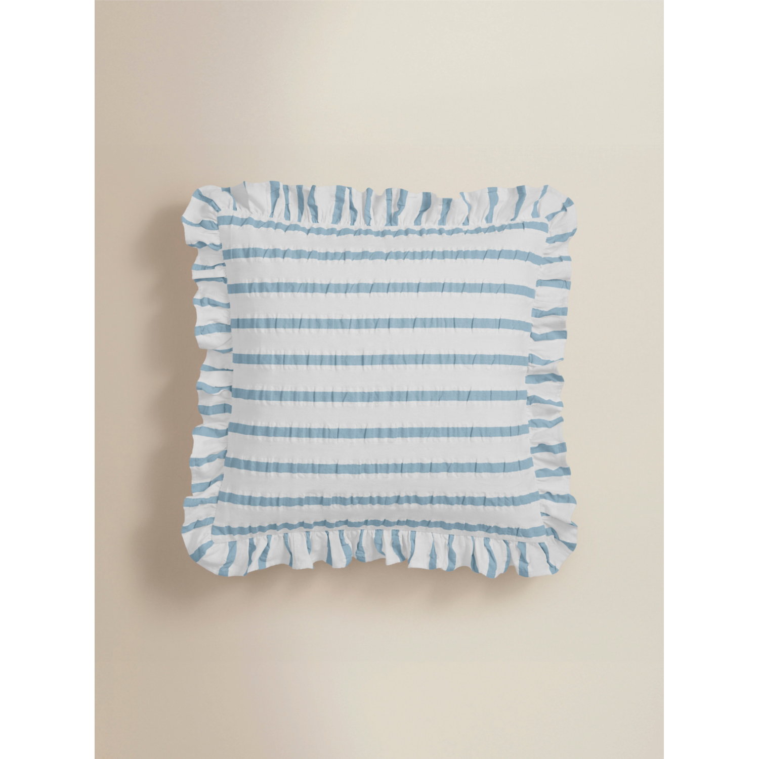 George Blue Seersucker Stripe Frill Trim Cushion