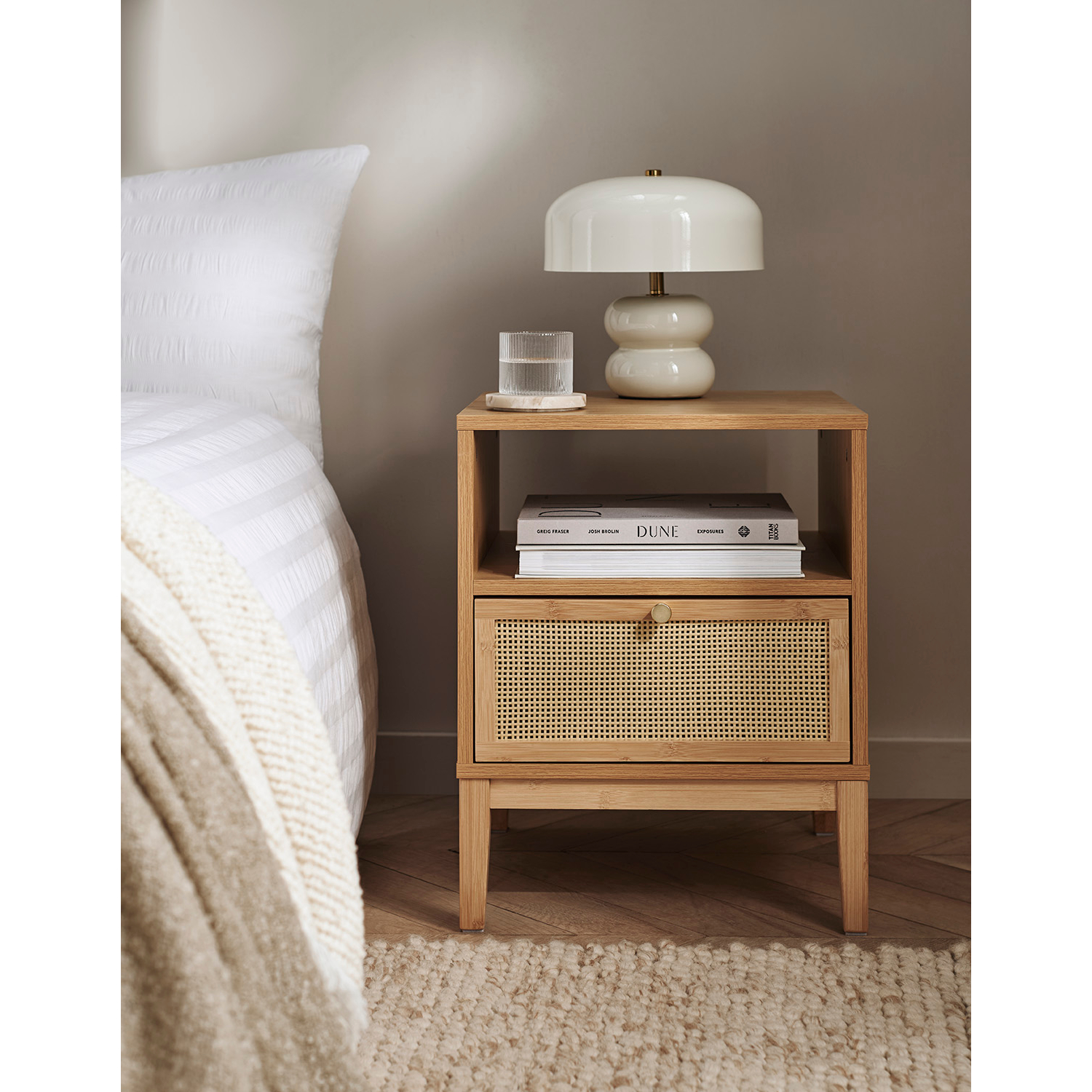 George Natural Rattan Bottom Drawer Bedside Table