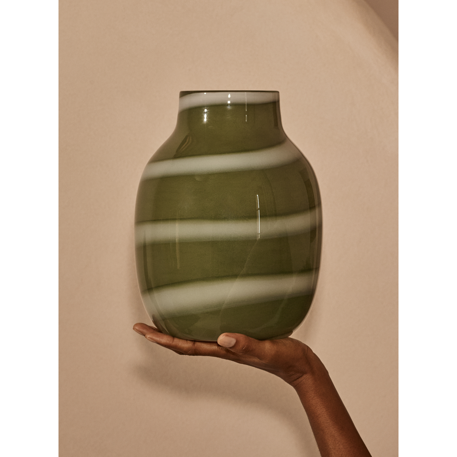 George Green & White Stripe Glass Vase