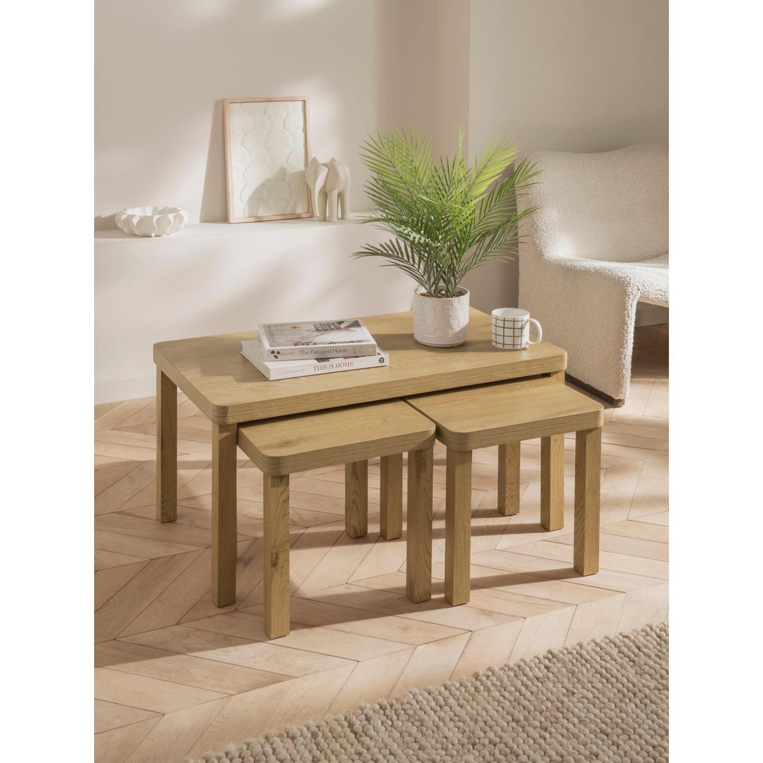 George Natural Coffee Table With 2 Nesting Side Tables - Set Of 3