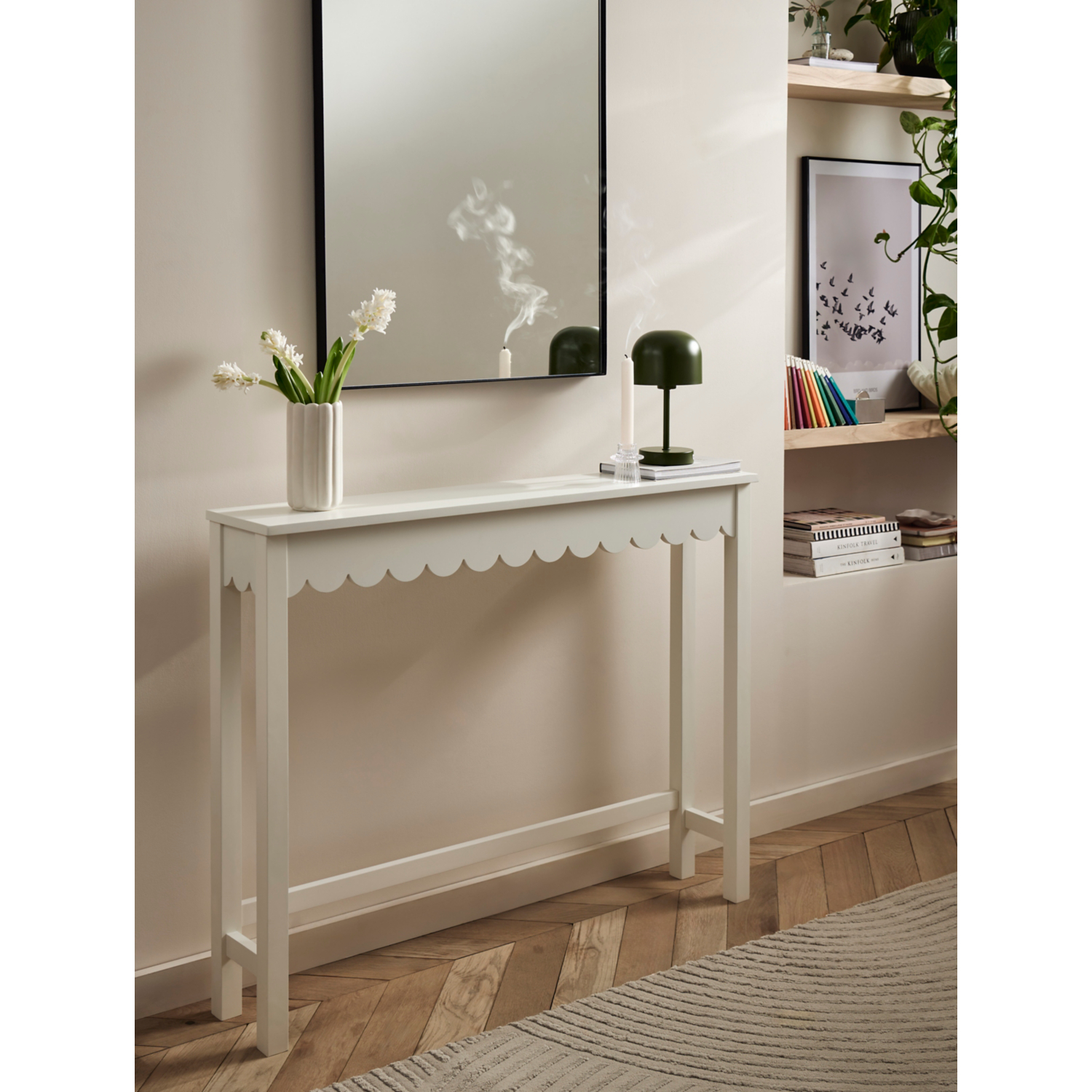 George Ivory Slim Scalloped Edge Console Table