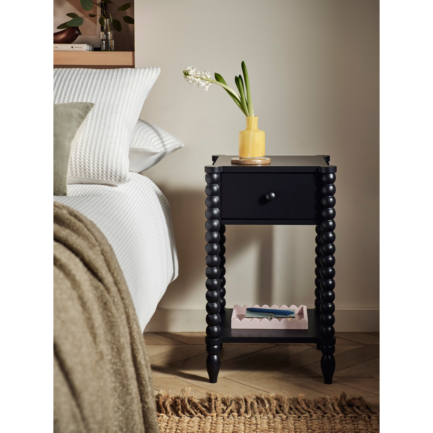 George Charcoal Grey Charcoal Bobbin Bedside Table