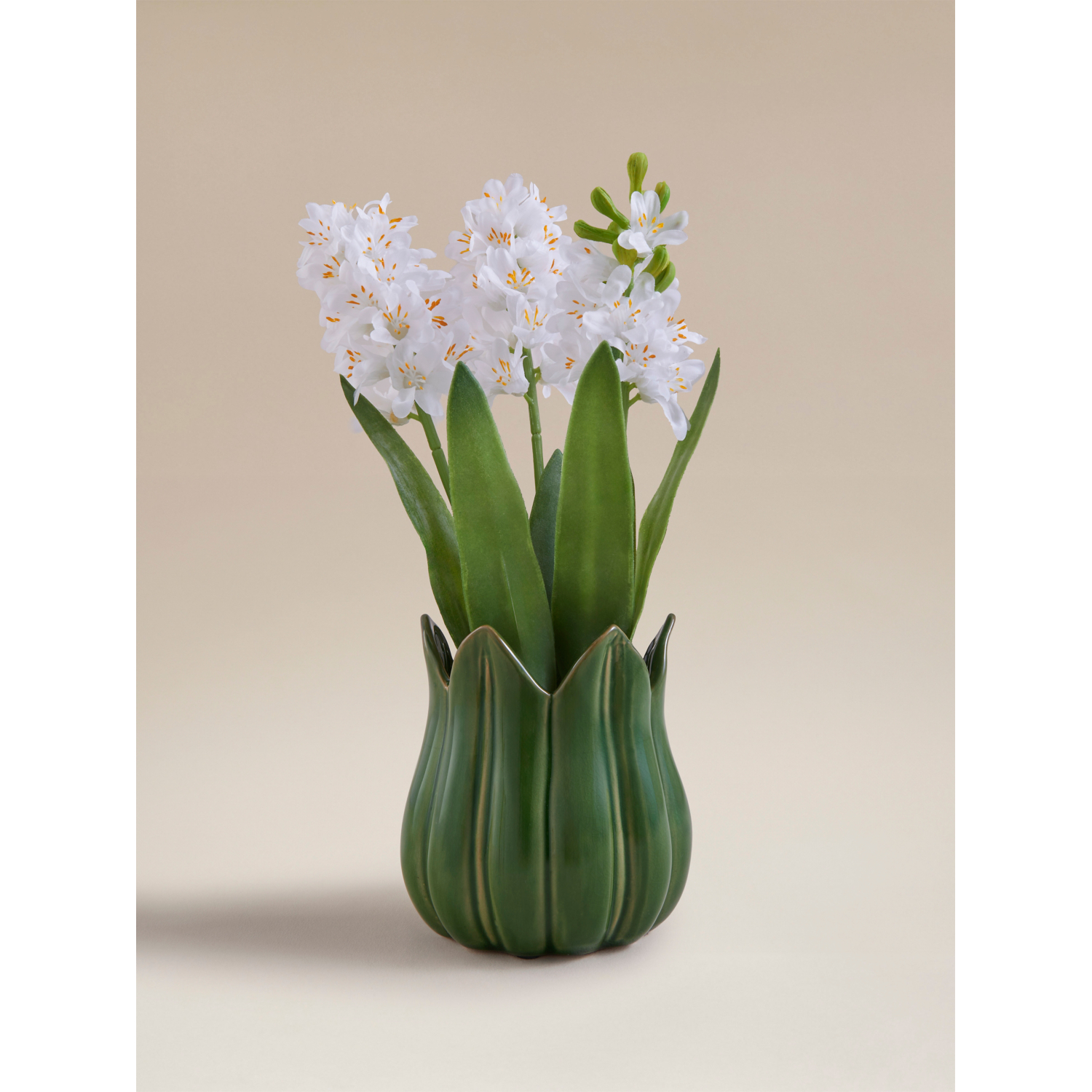George Green & White White Artificial Hyacinths In Green Ceramic Pot