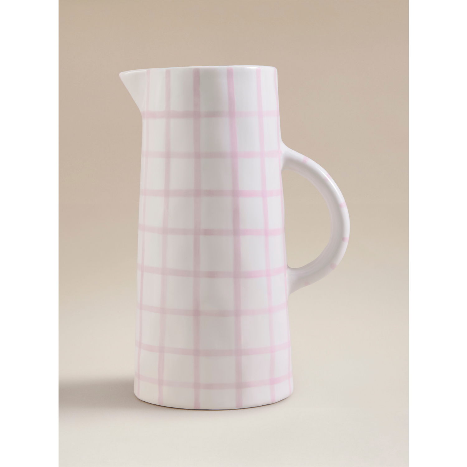 George Pink Gingham Ceramic Vase With Handle