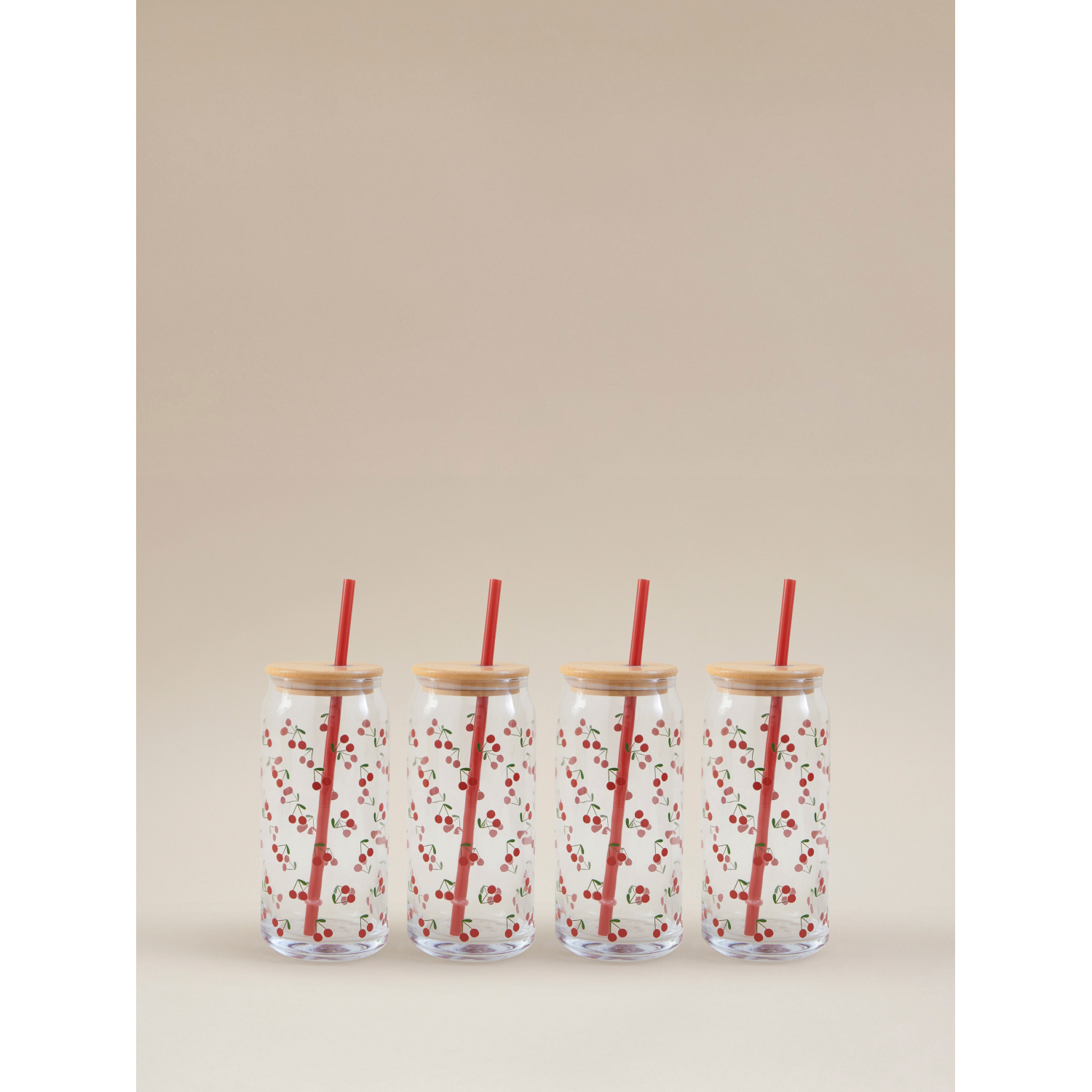 George Red Cherry Mason Jar - Set Of 4