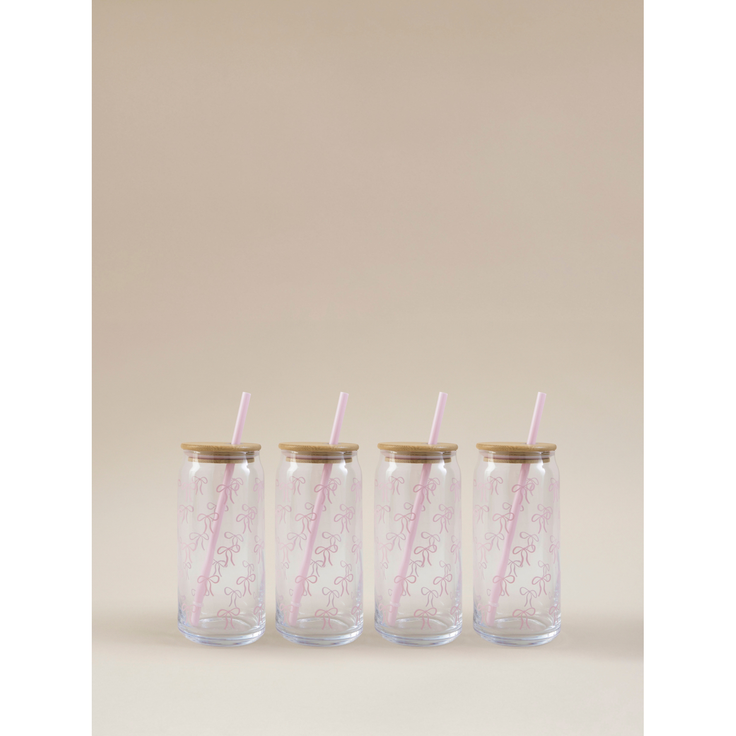 George Pink Bow Mason Jar - Set Of 4