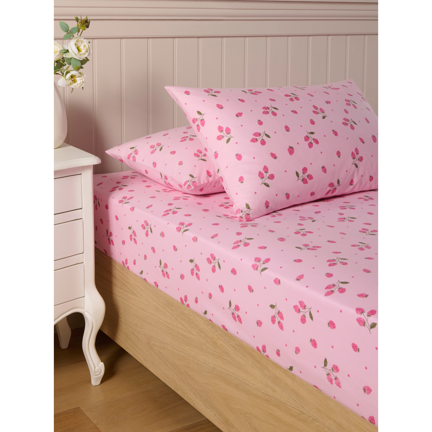 George Pink Stacey Solomon Raspberry Patch Cotton Pillowcase Pair