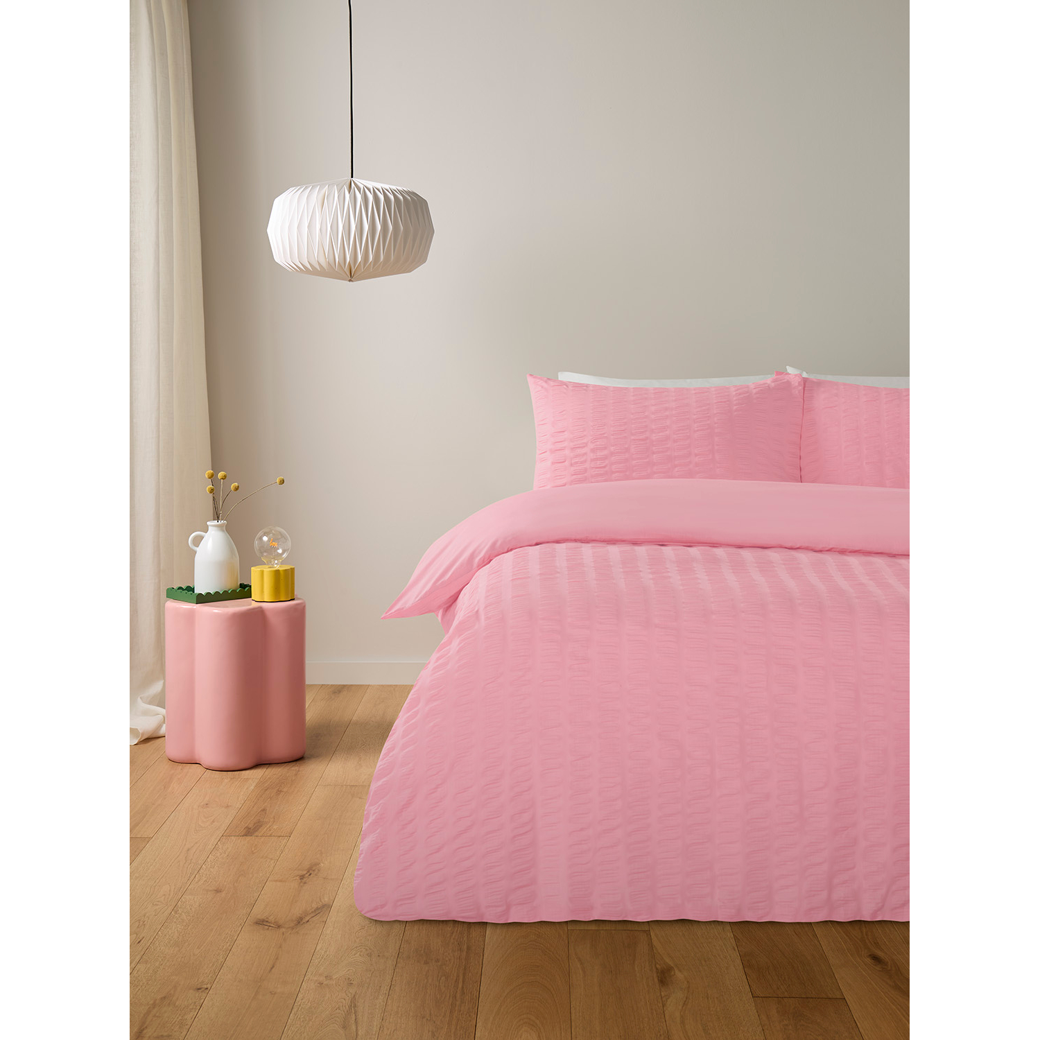 George Pink Seersucker Reversible Duvet Set