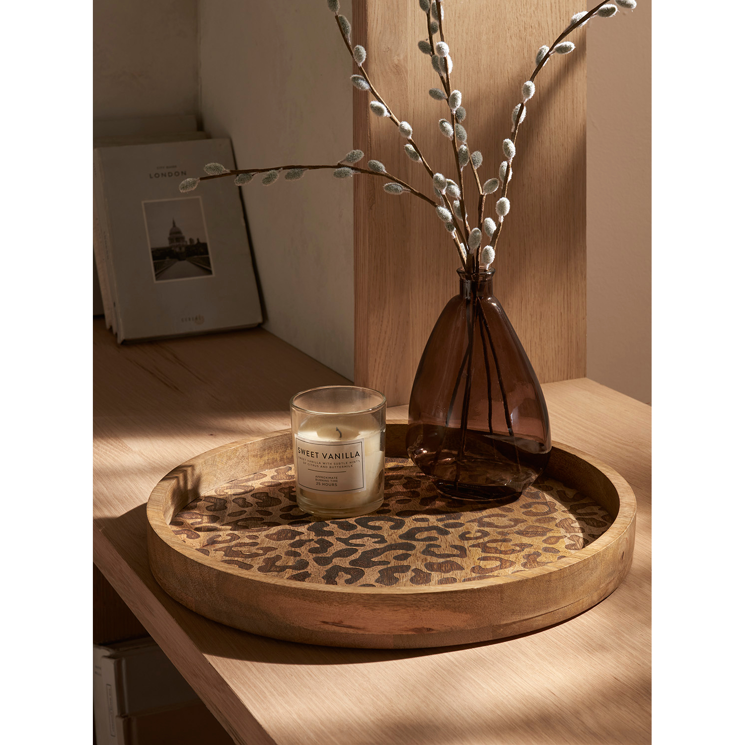 George Dark Wood Wooden Leopard Print Tray