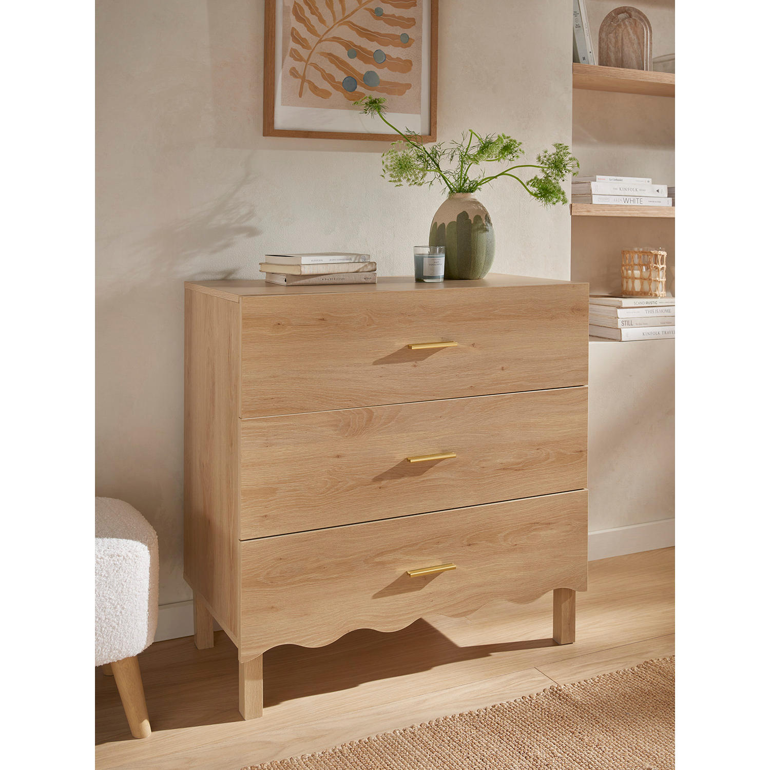 George Dark Wood Wooden Scalloped 3 Chest Drawers