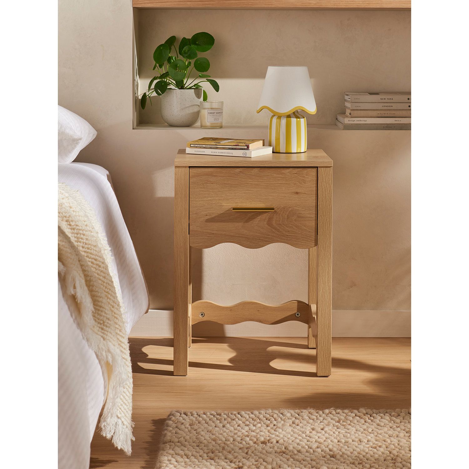 George Dark Wood Wooden Scalloped Bedside Table