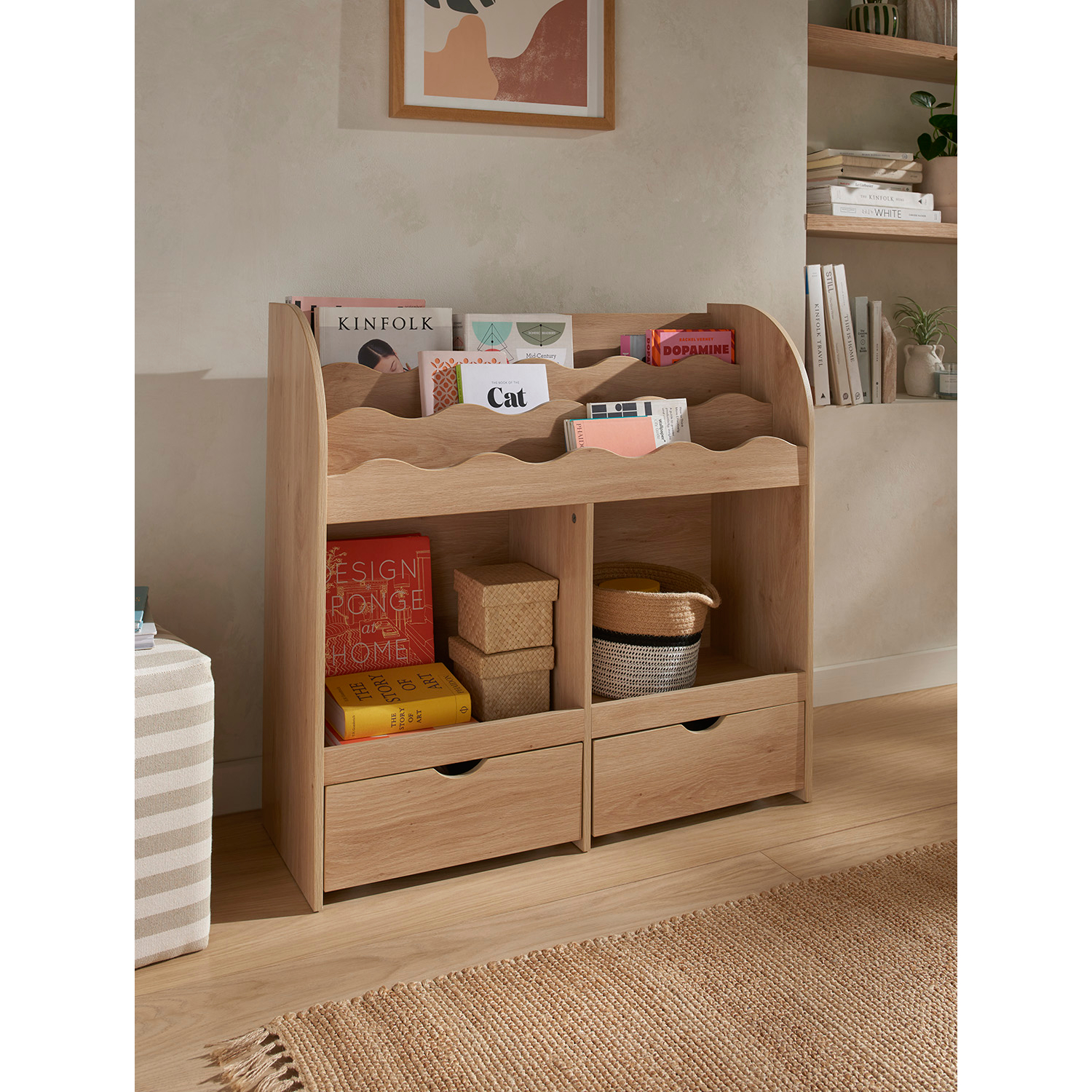 George Dark Wood Wooden Scalloped Bookshelf