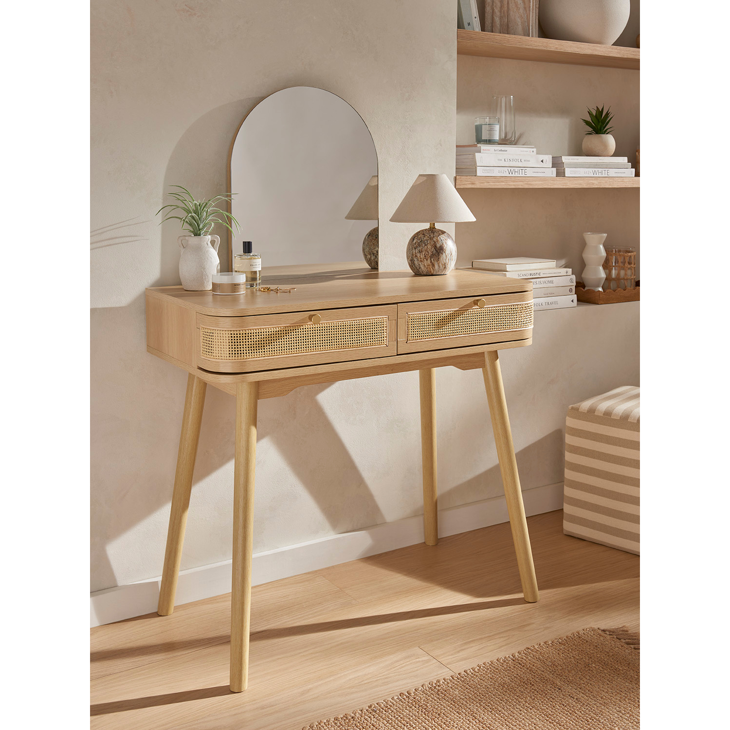 George Light Wood Dressing Table With Mirror