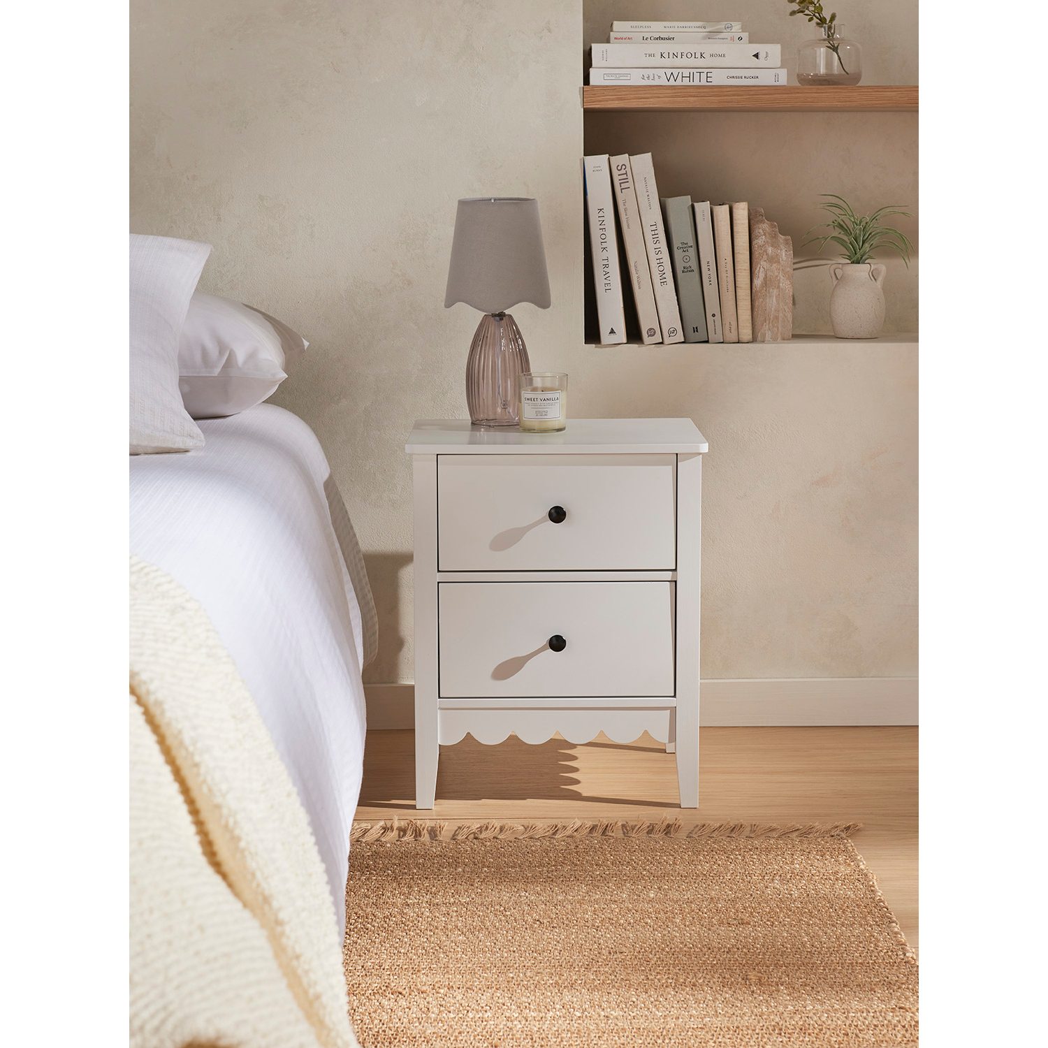 George White Scalloped Wooden Bedside Table