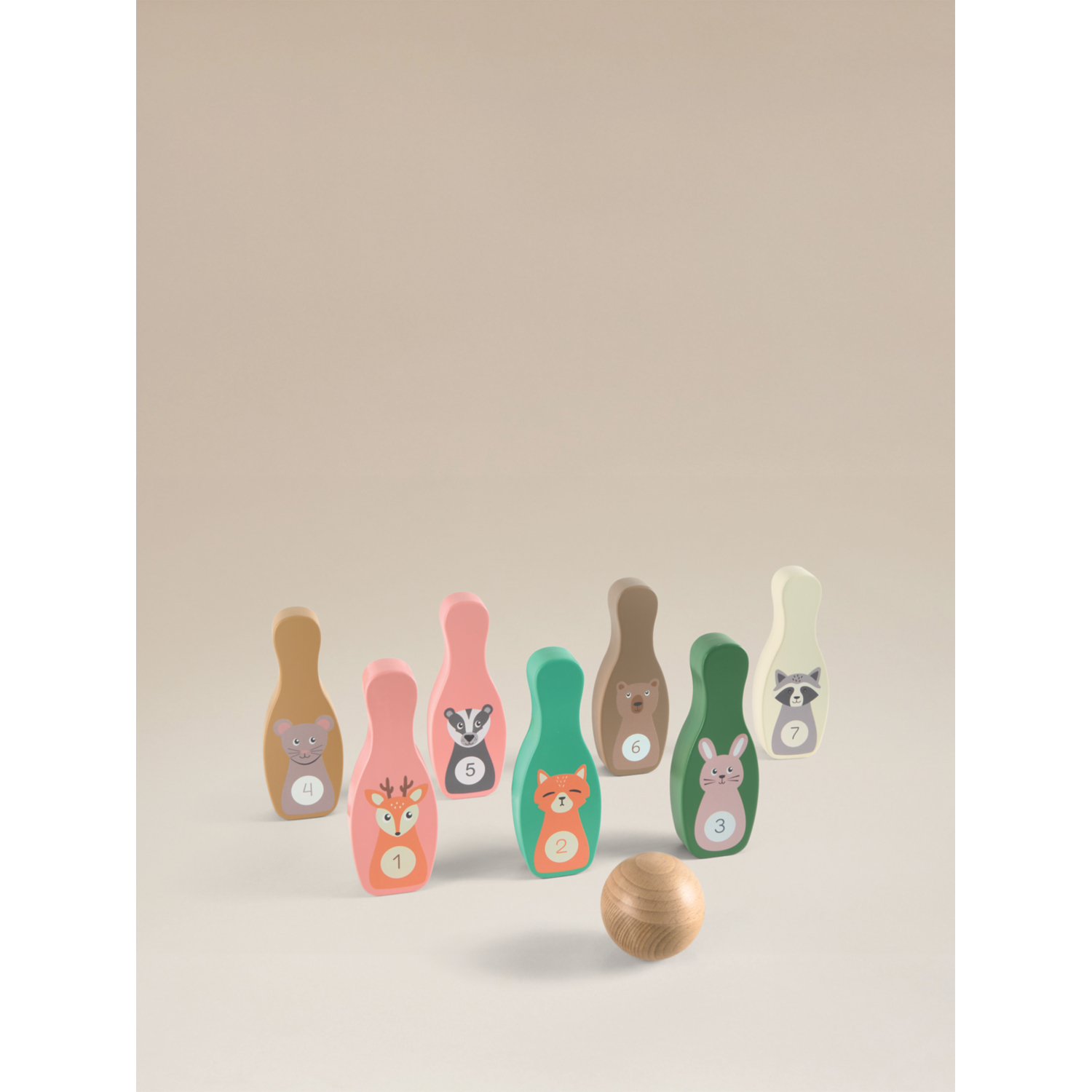 George Multi Woodland Animals Wooden Skittle Game